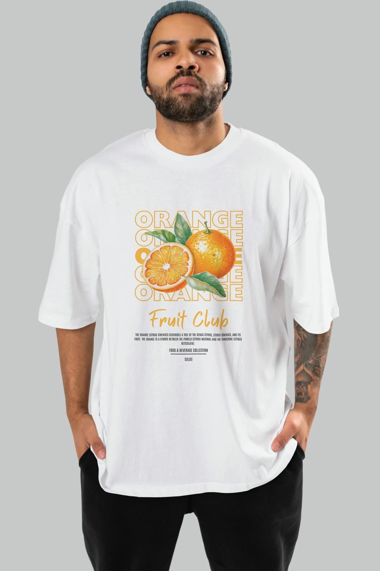 Orange Ön Baskılı Oversize t-shirt Erkek Kadın Pamuk Bisiklet Yaka tişort