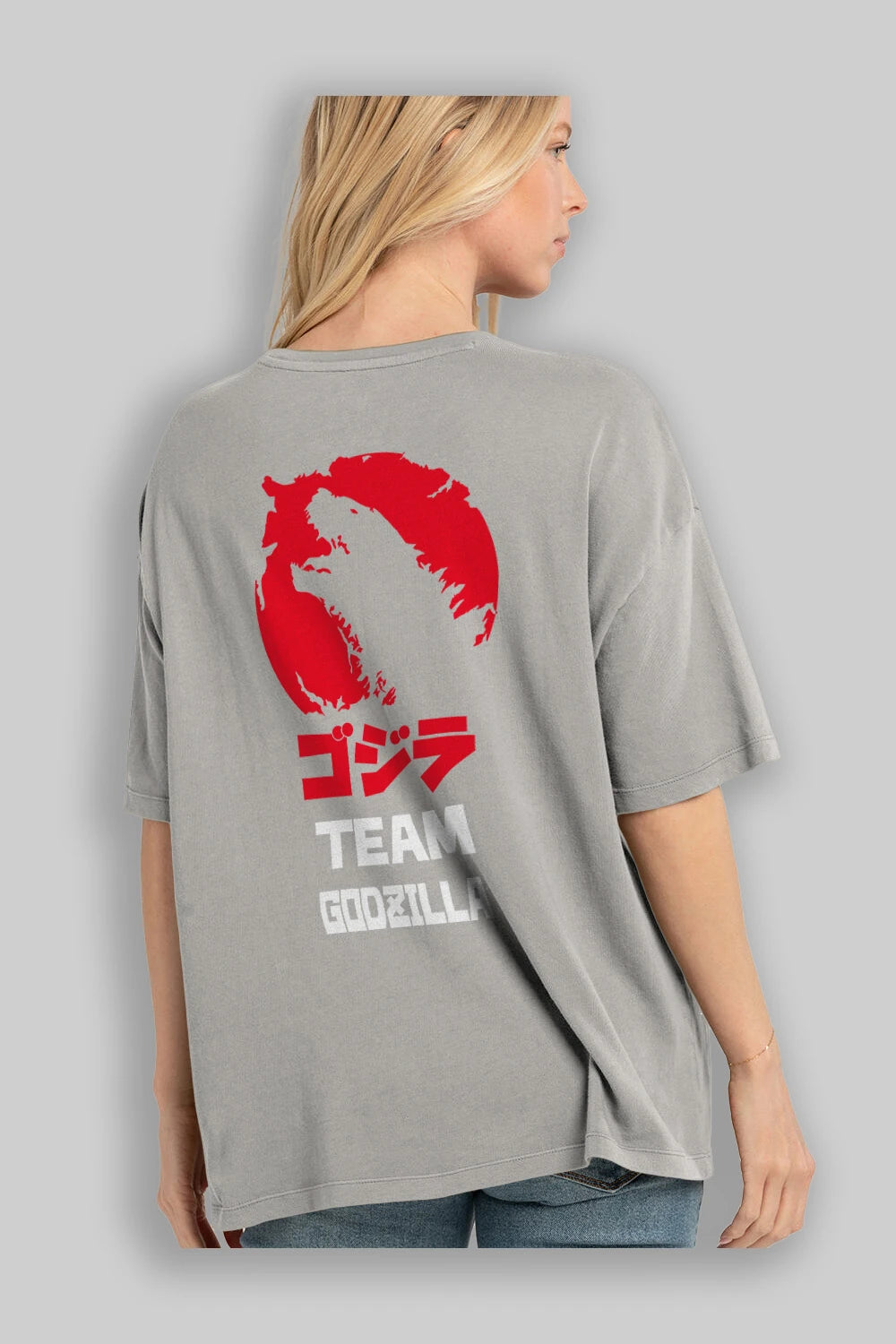 Team Godzilla Arka Baskılı Oversize t-shirt Erkek Kadın Unisex %100 Pamuk Bisiklet Yaka tişort