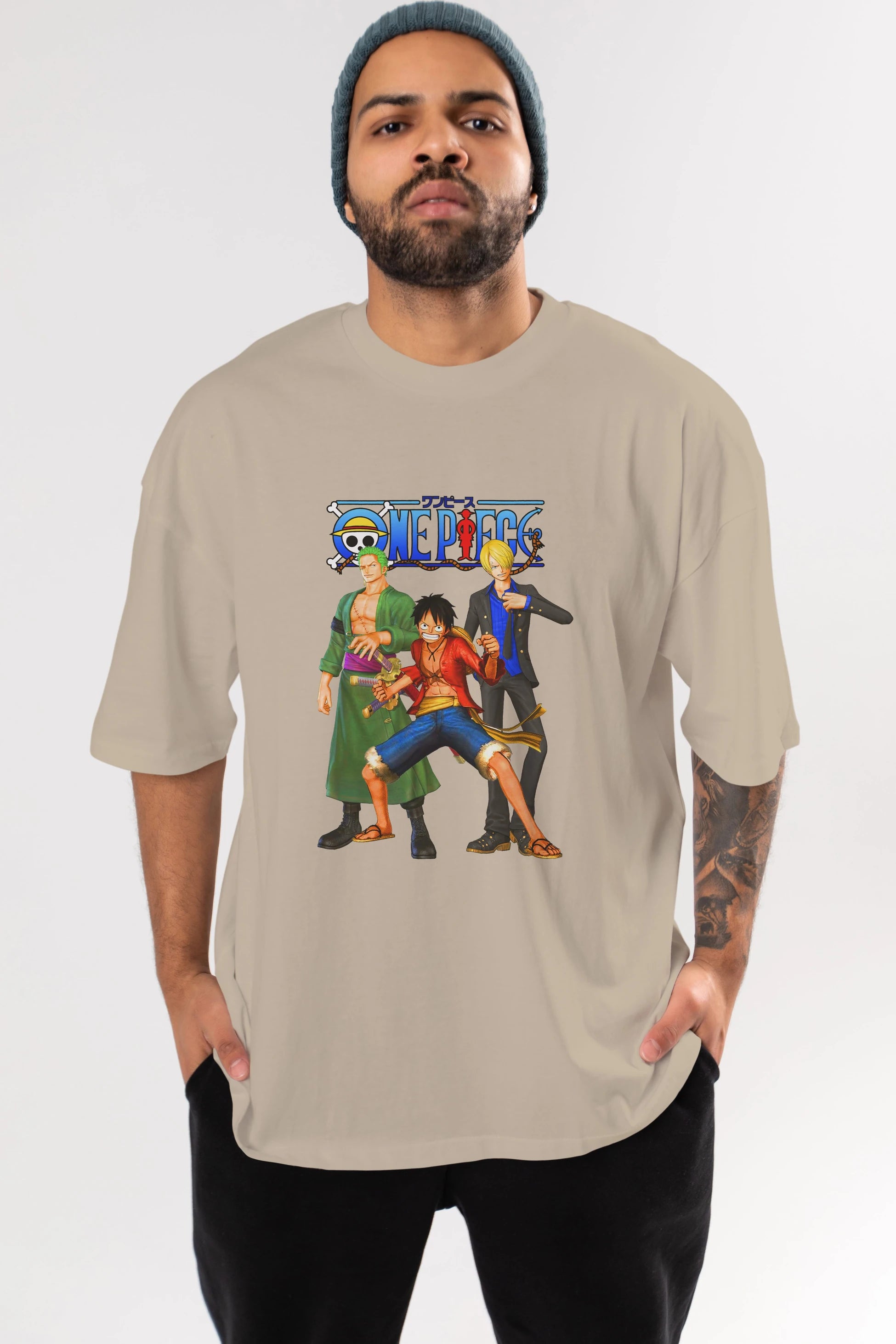 Luffy Sanji Zoro Anime Ön Baskılı Oversize t-shirt Erkek Kadın Unisex