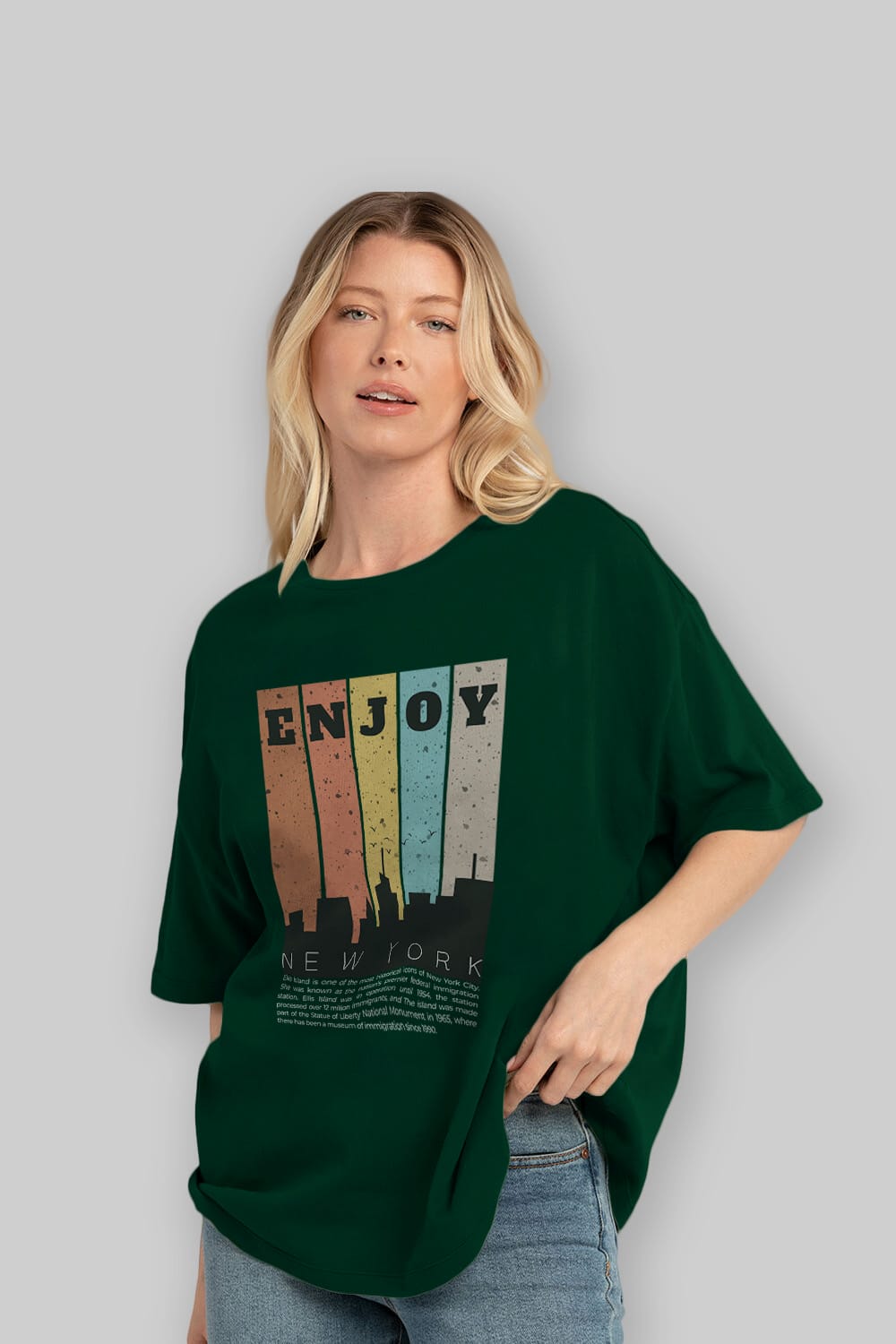 Enjoy New York Yazılı Ön Baskılı Oversize t-shirt Erkek Kadın Unisex