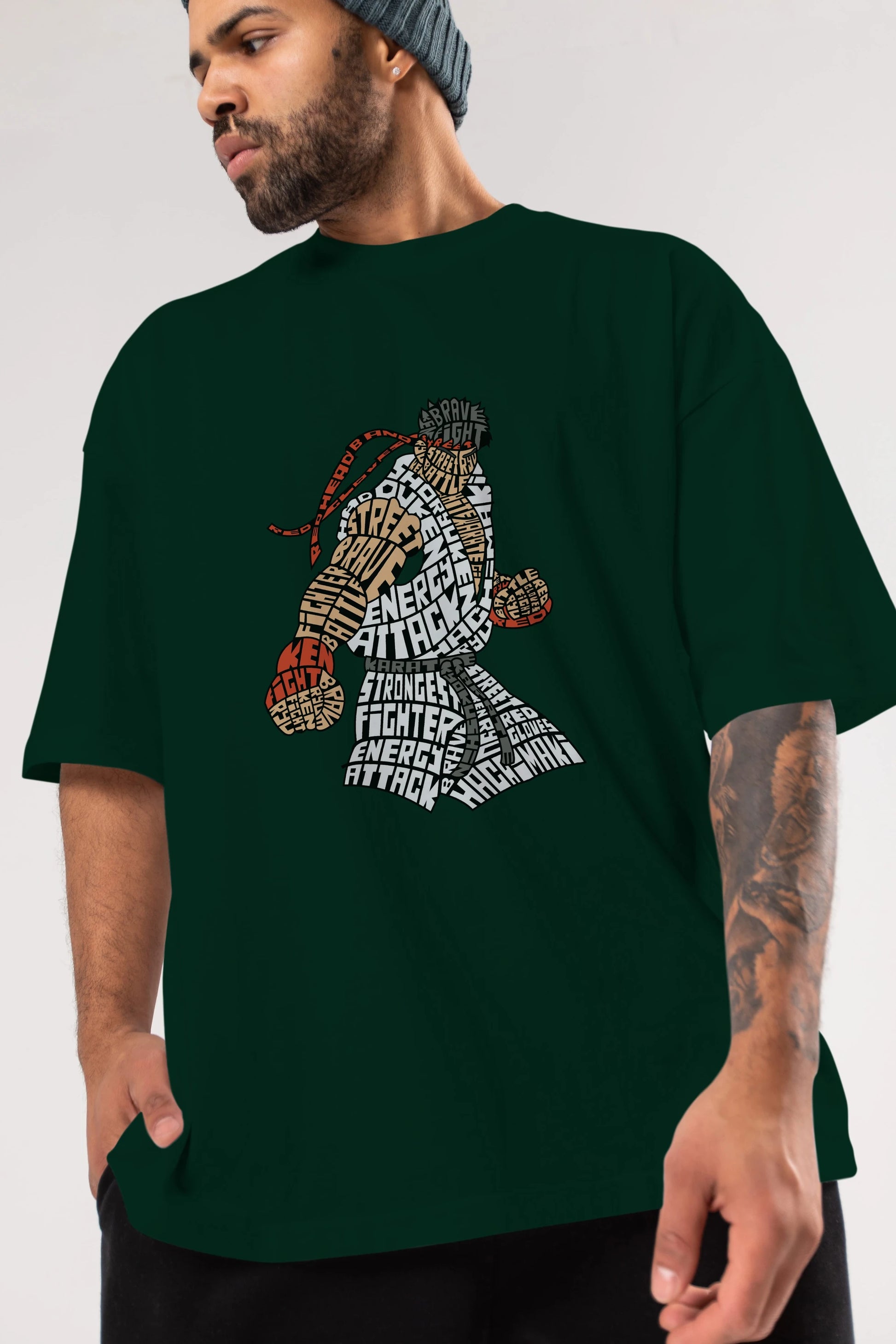 Hadouken Ön Baskılı Oversize t-shirt %100 pamuk Erkek Kadın Unisex