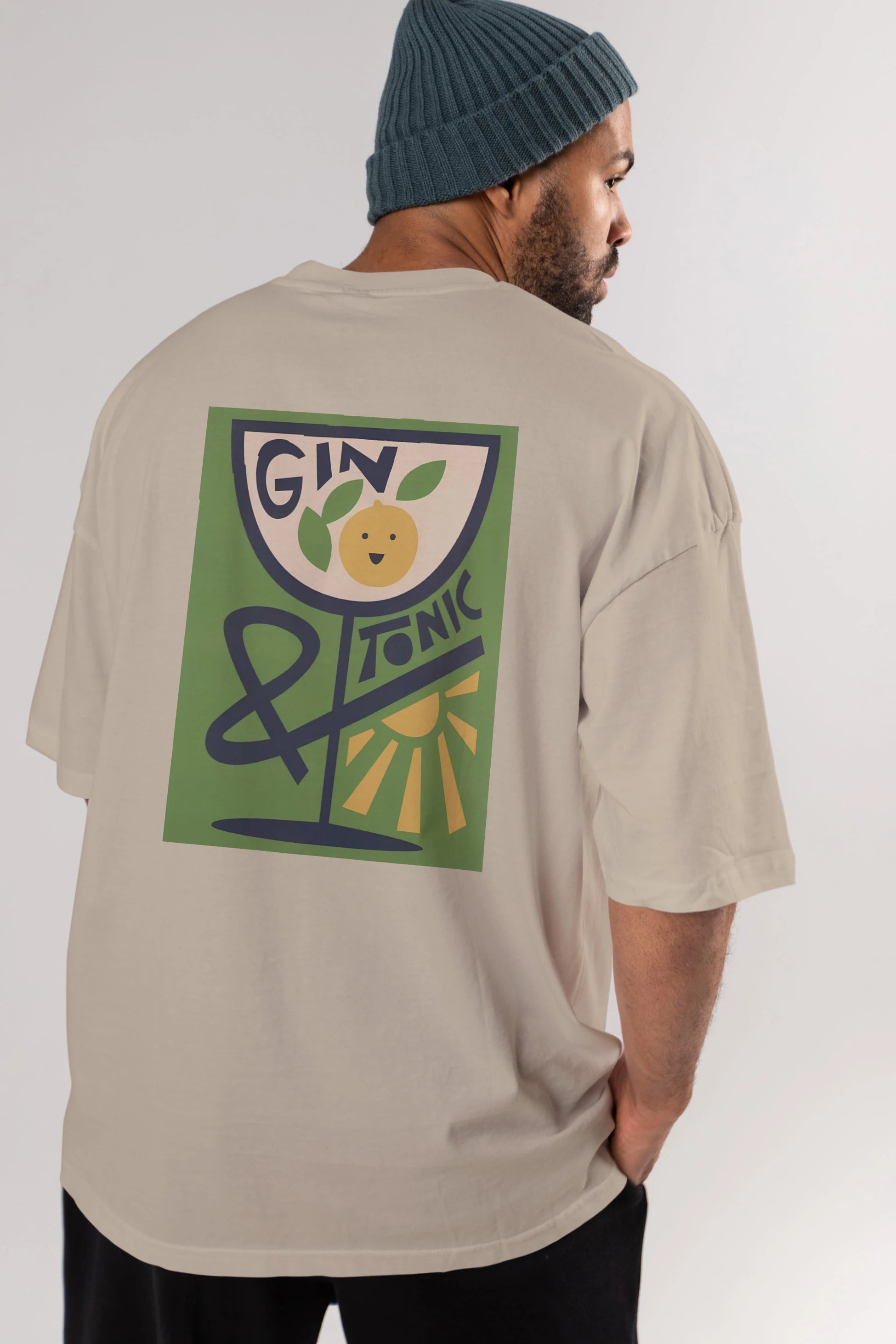 Gin Tonic 3 Arka Baskılı Oversize t-shirt Erkek Kadın Unisex %100 Pamuk Bisiklet Yaka tişort