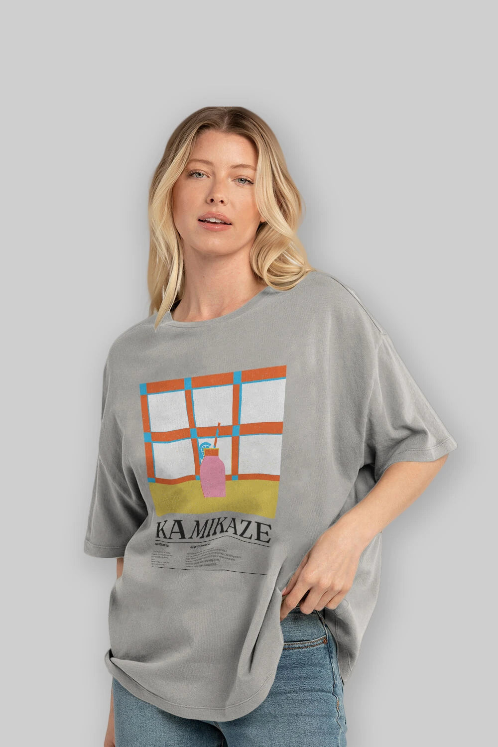 Kamikaze Kokteyl Ön Baskılı Oversize t-shirt Erkek Kadın %100 Pamuk Bisiklet Yaka tişort