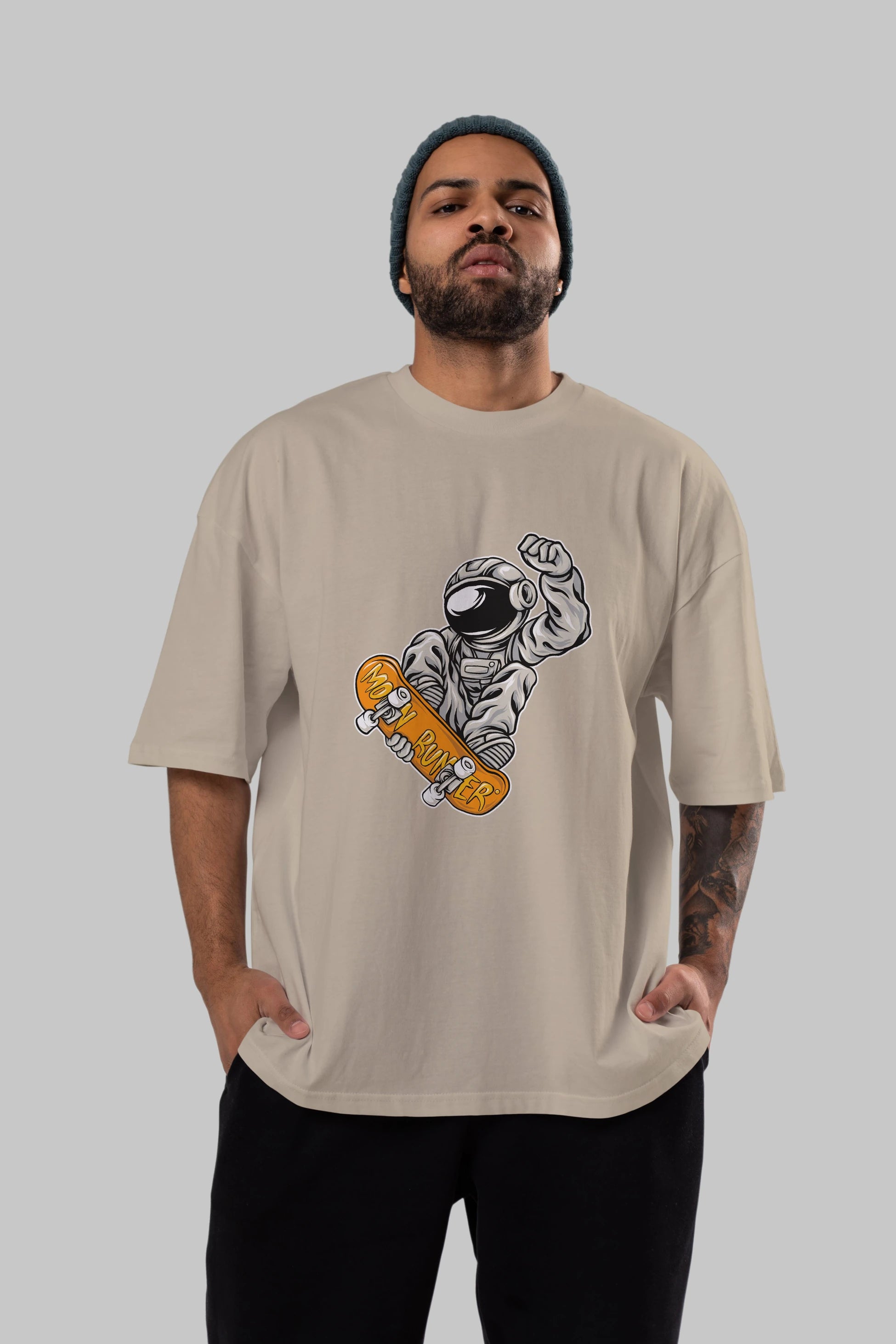 Moon Runner Ön Baskılı Oversize t-shirt Erkek Kadın Unisex