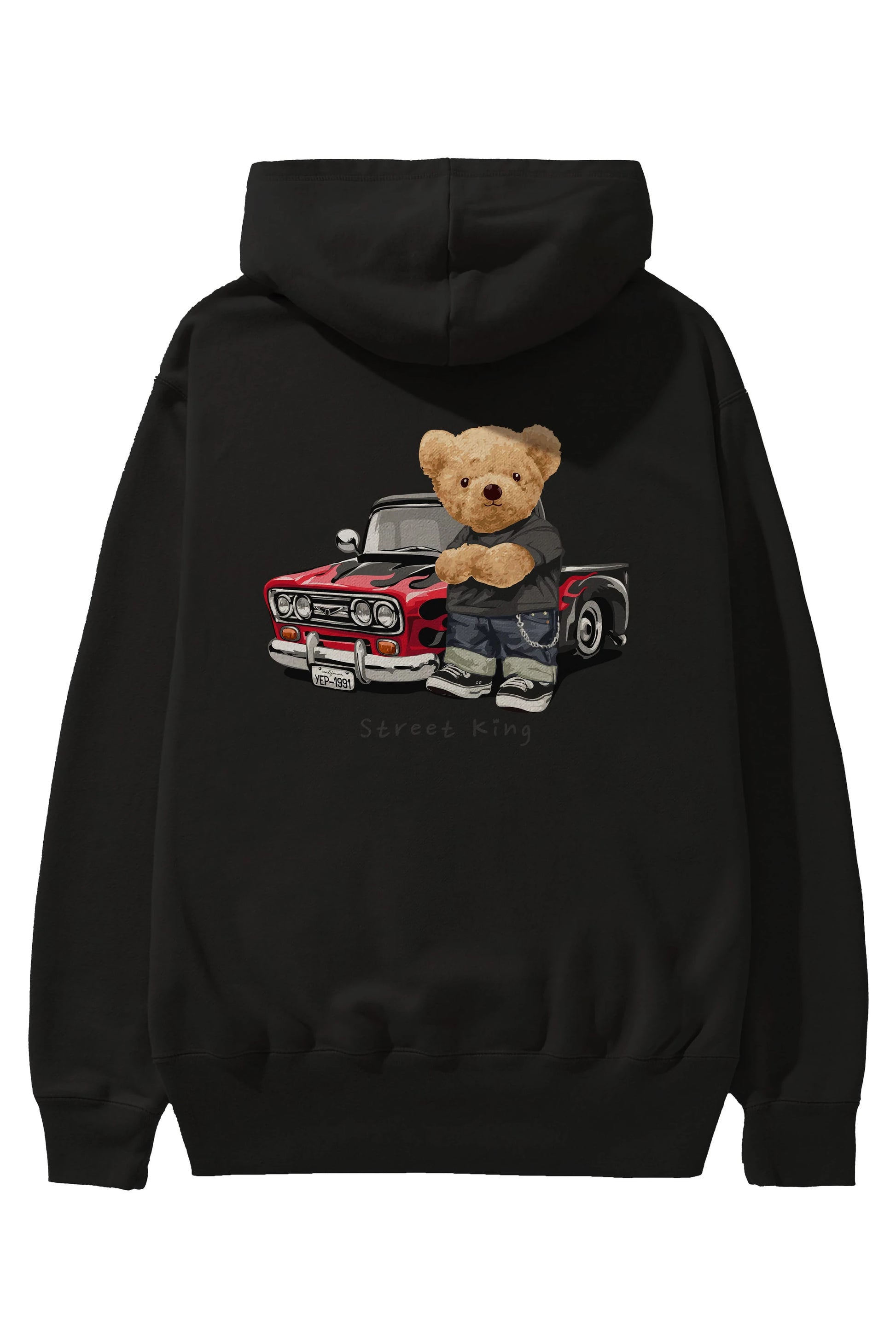 Teddy Bear Street King Arka Baskılı Hoodie Oversize Kapüşonlu Sweatshirt Erkek Kadın Unisex