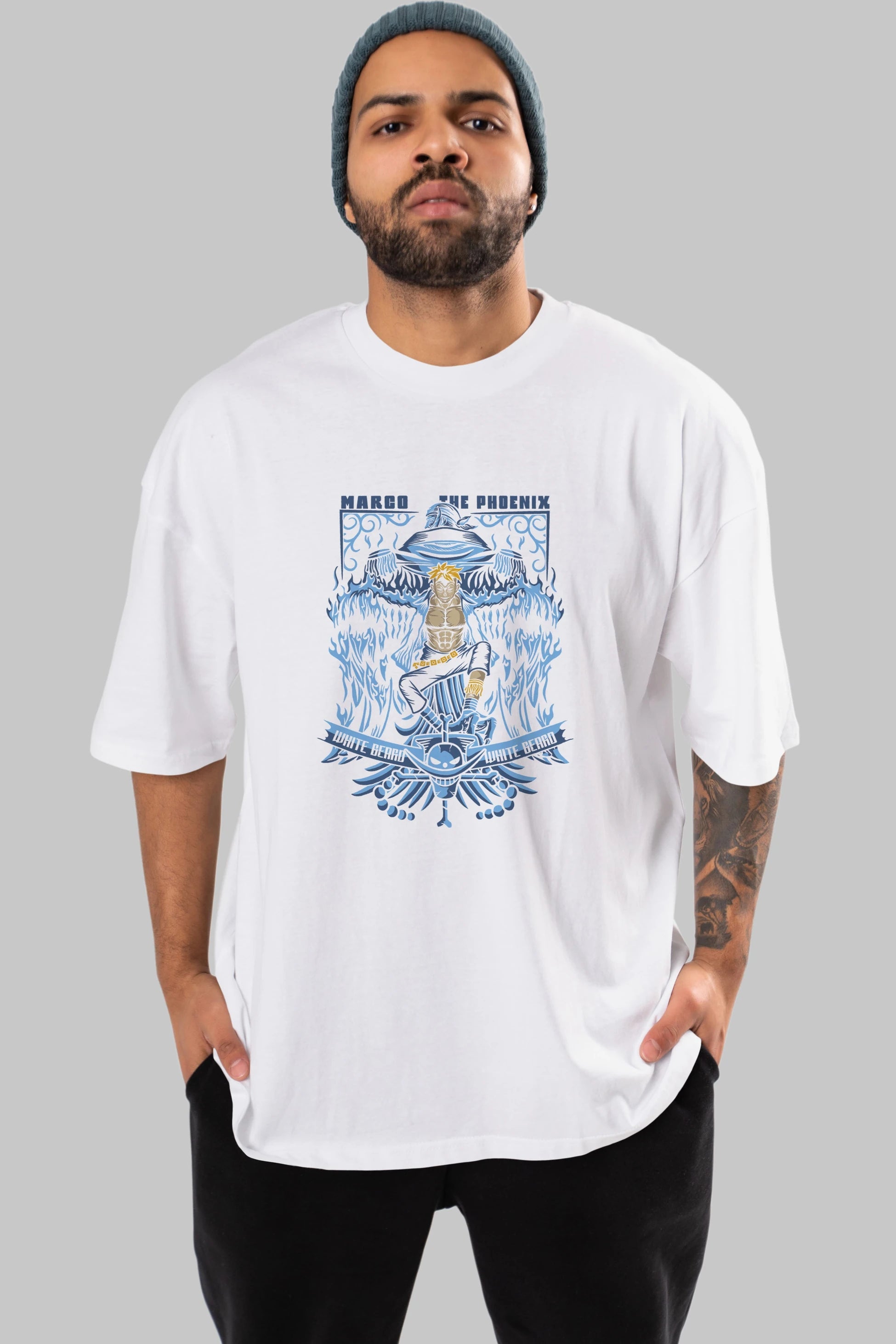 MARCO EL FENIX One Piece Anime Ön Baskılı Oversize t-shirt %100 pamuk Erkek Kadın Unisex