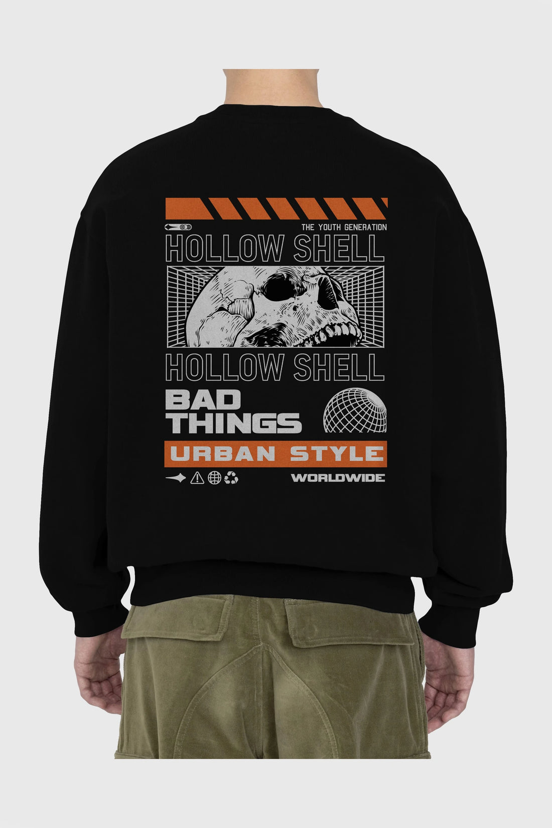 Hollow Shell Arka Baskılı Oversize Sweatshirt Erkek Kadın Unisex