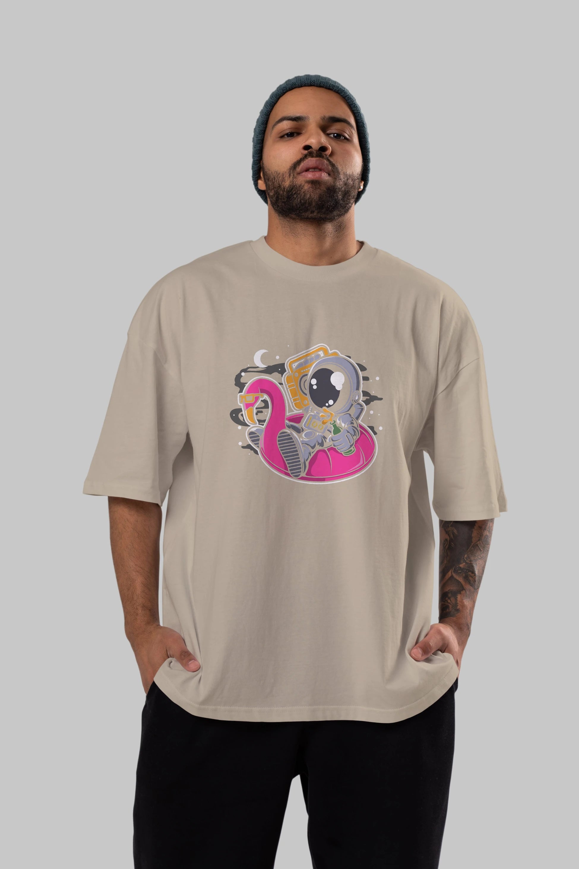 Astronaut Floaties Ballon Ön Baskılı Oversize t-shirt Erkek Kadın Unisex