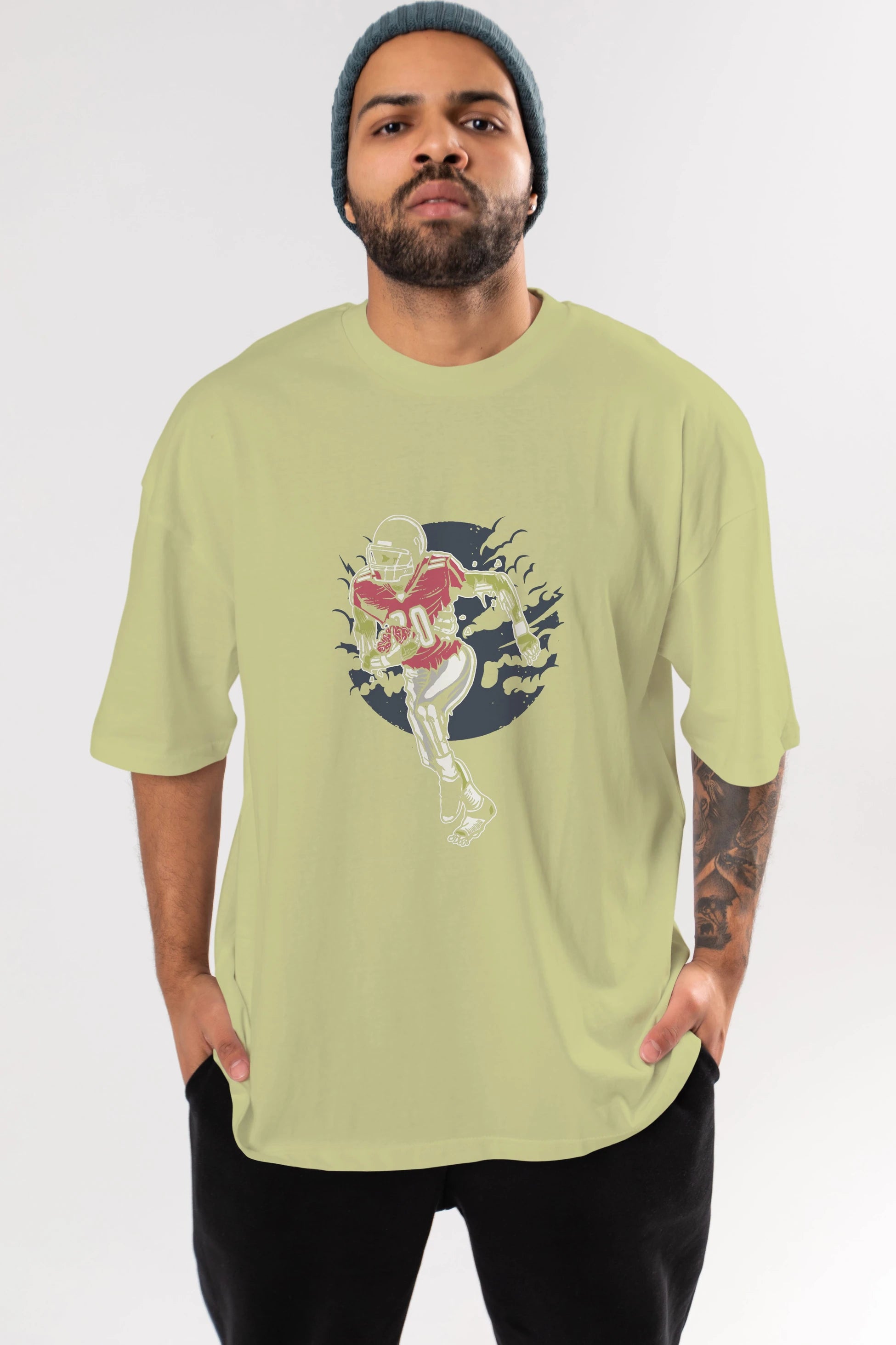 Zombie Football Ön Baskılı Oversize t-shirt Erkek Kadın Unisex %100 Pamuk tişort
