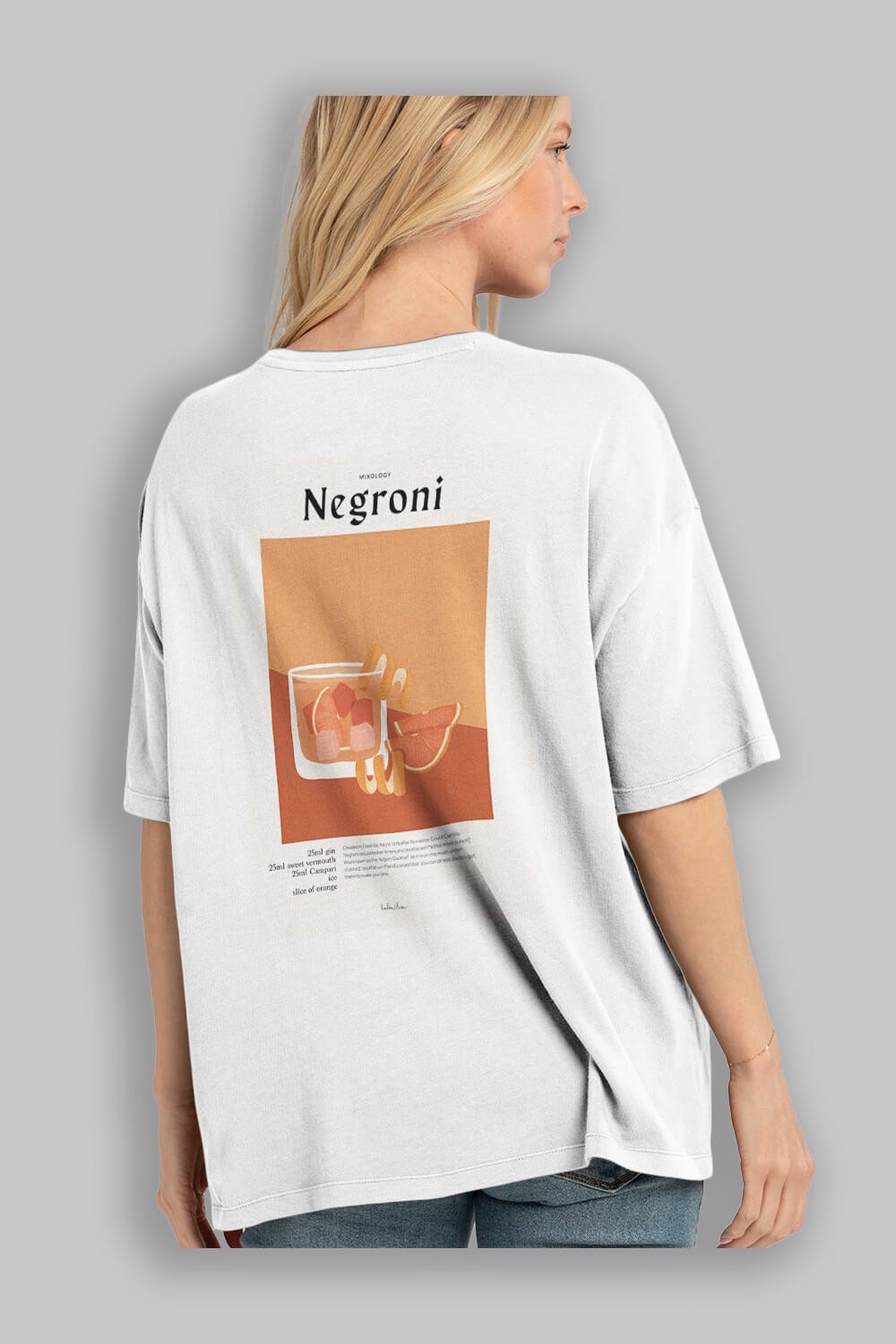 Mixology Negroni Arka Baskılı Oversize t-shirt Erkek Kadın Unisex %100 Pamuk Bisiklet Yaka tişort