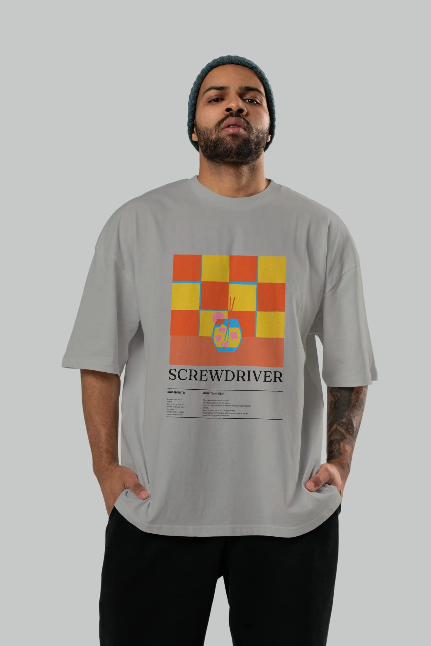 Screwdriver Kokteyl Ön Baskılı Oversize t-shirt Erkek Kadın %100 Pamuk Bisiklet Yaka tişort