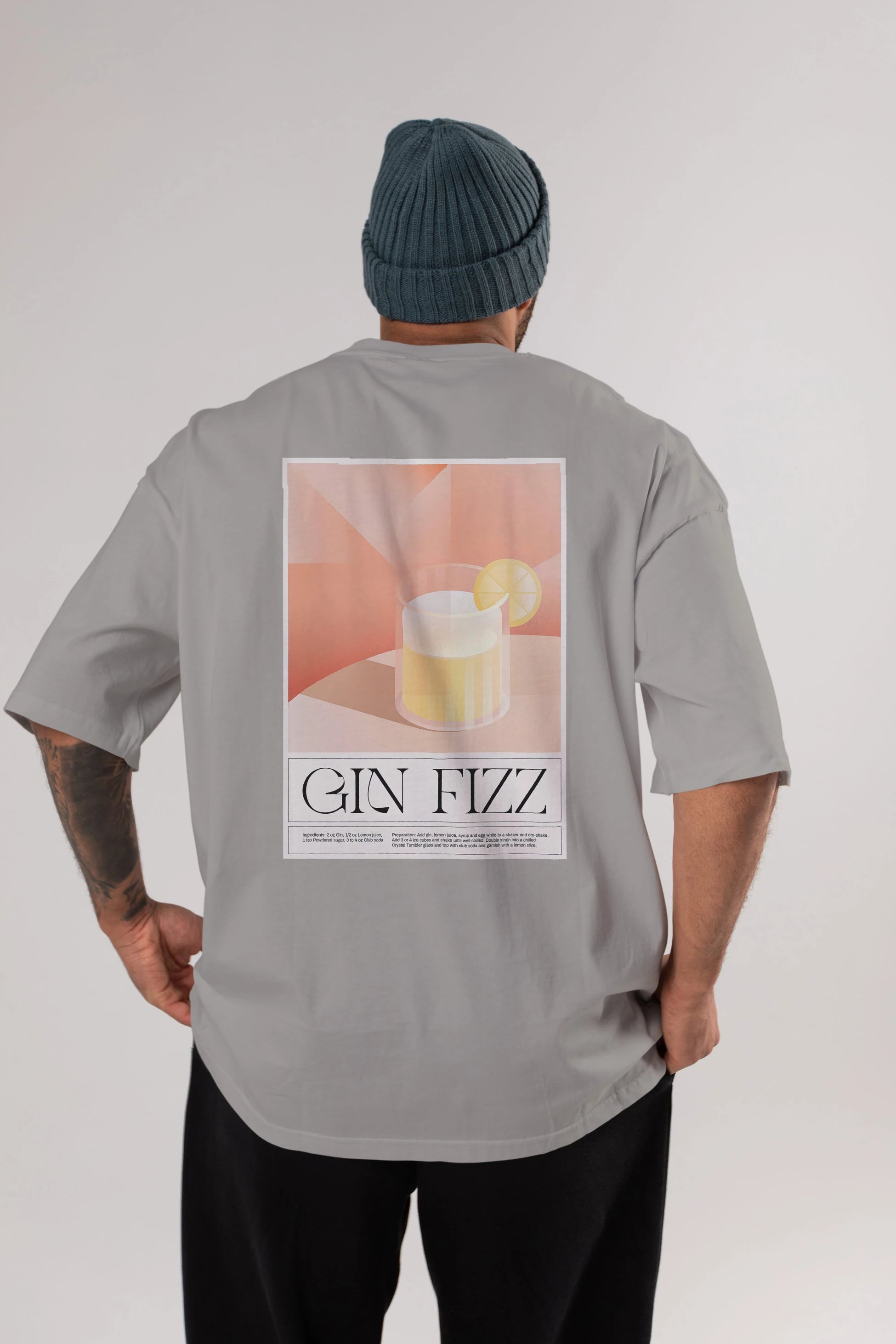 Gin Fizz Arka Baskılı Oversize t-shirt Erkek Kadın Unisex %100 Pamuk Bisiklet Yaka tişort