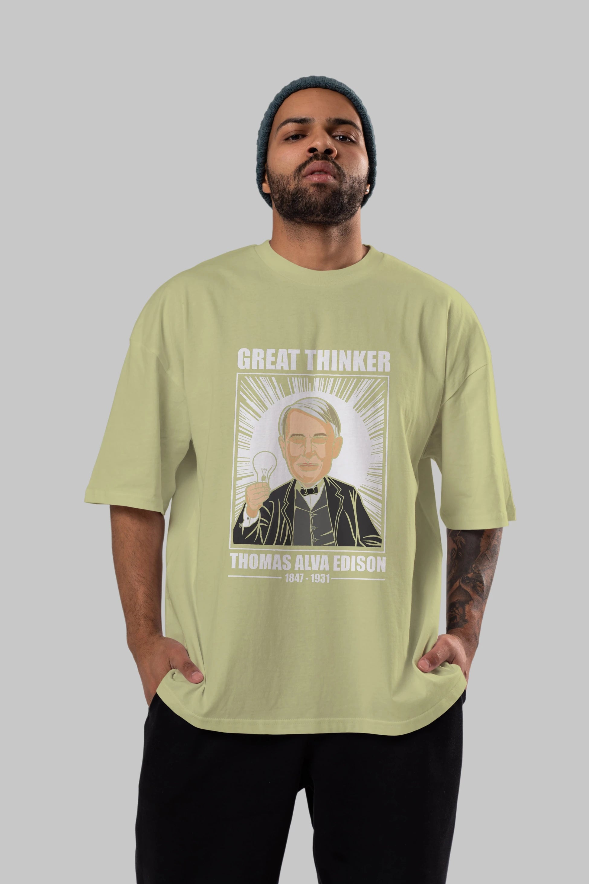 Thomas Alfa Edison Ön Baskılı Oversize t-shirt Erkek Kadın Unisex %100 Pamuk tişort
