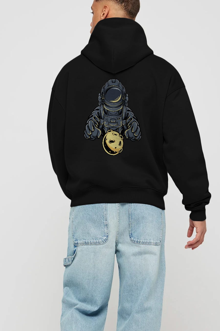 Astromoon tshirt Arka Baskılı Hoodie Oversize Kapüşonlu Sweatshirt Erkek Kadın Unisex