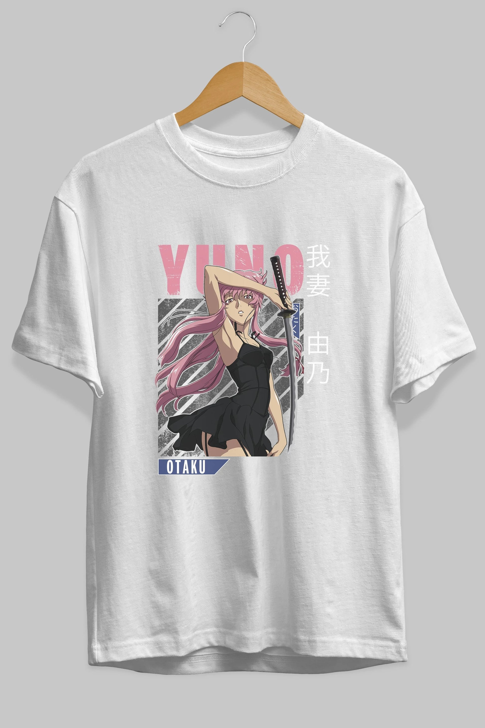 Yuno Gasai 5 Anime Ön Baskılı Oversize t-shirt %100 pamuk Erkek Kadın Unisex