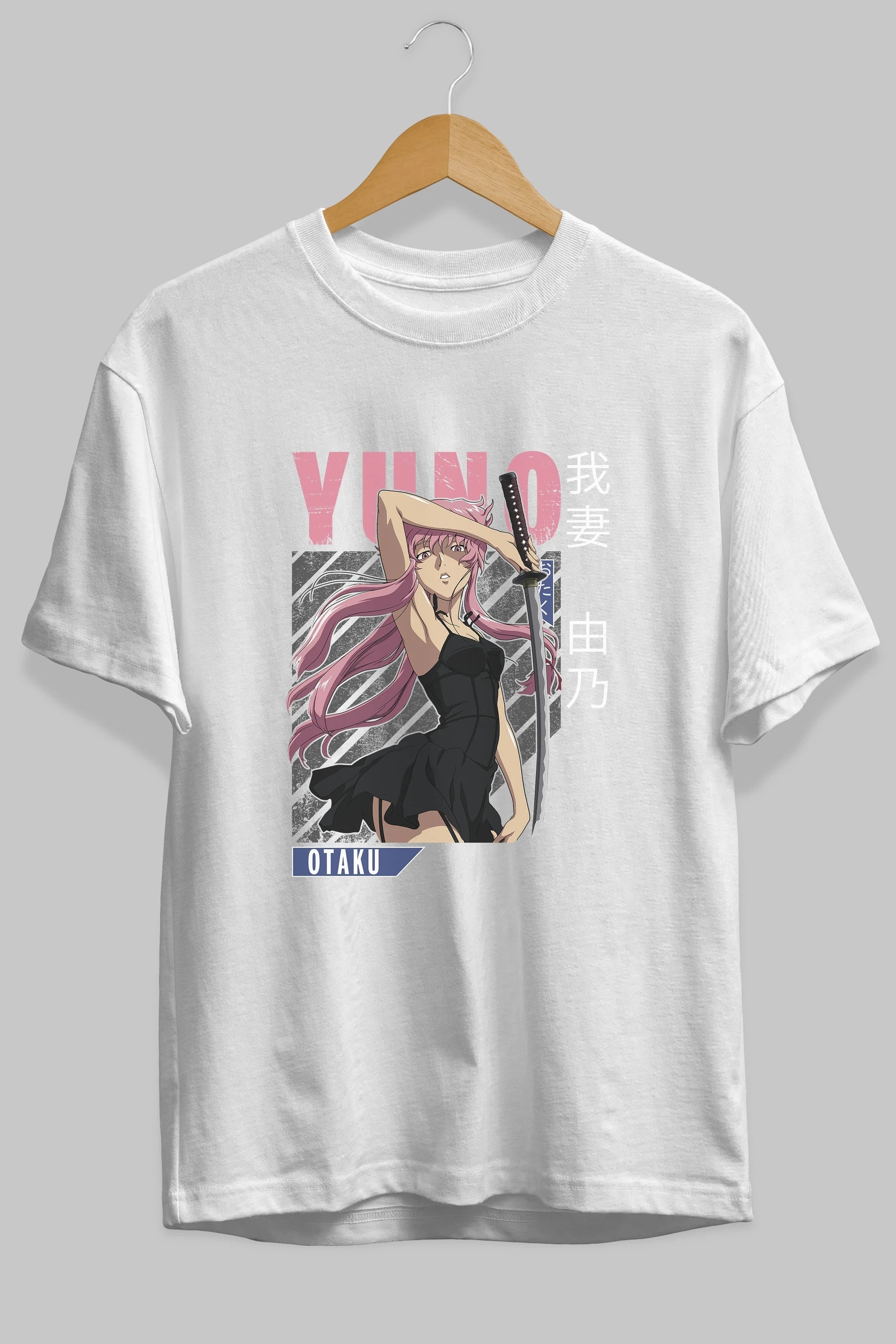 Yuno Gasai 5 Anime Ön Baskılı Oversize t-shirt %100 pamuk Erkek Kadın Unisex
