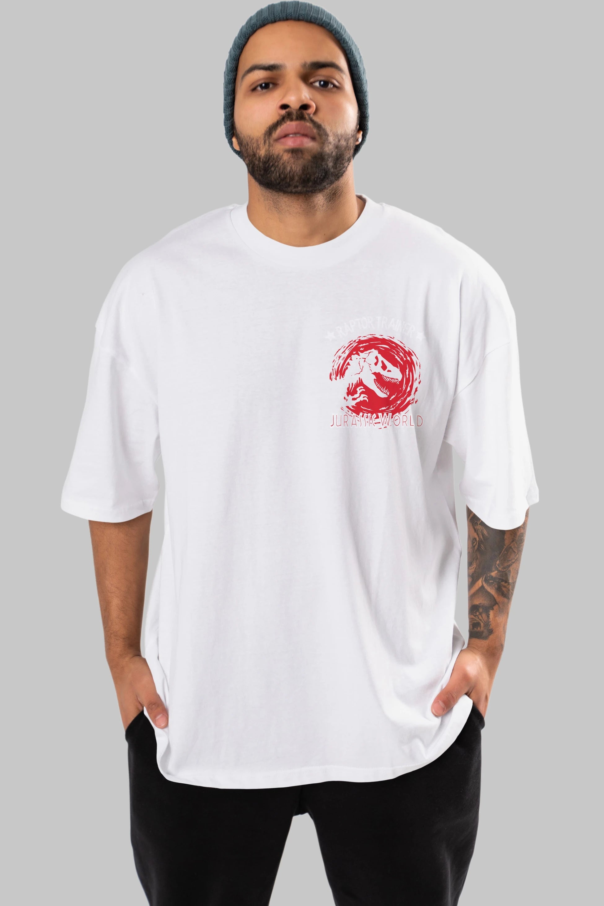 Jurassic Park (3) Ön Sol Baskılı Oversize t-shirt Erkek Kadın Unisex %100 Pamuk Bisiklet Yaka tişort