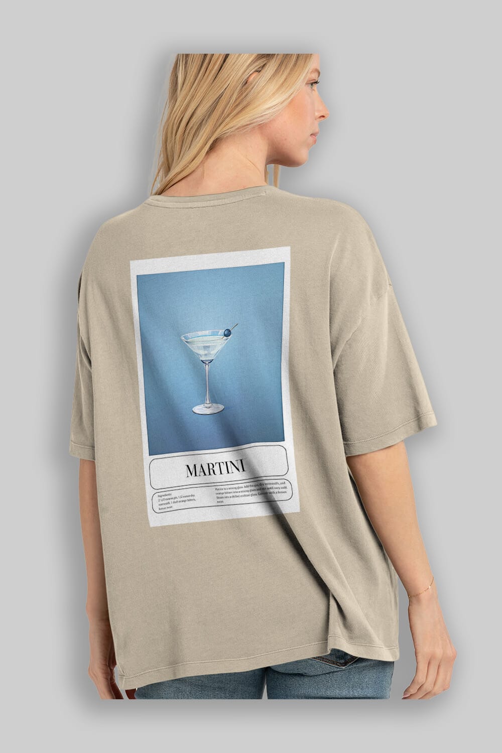 Martini Arka Baskılı Oversize t-shirt Erkek Kadın Unisex %100 Pamuk Bisiklet Yaka tişort