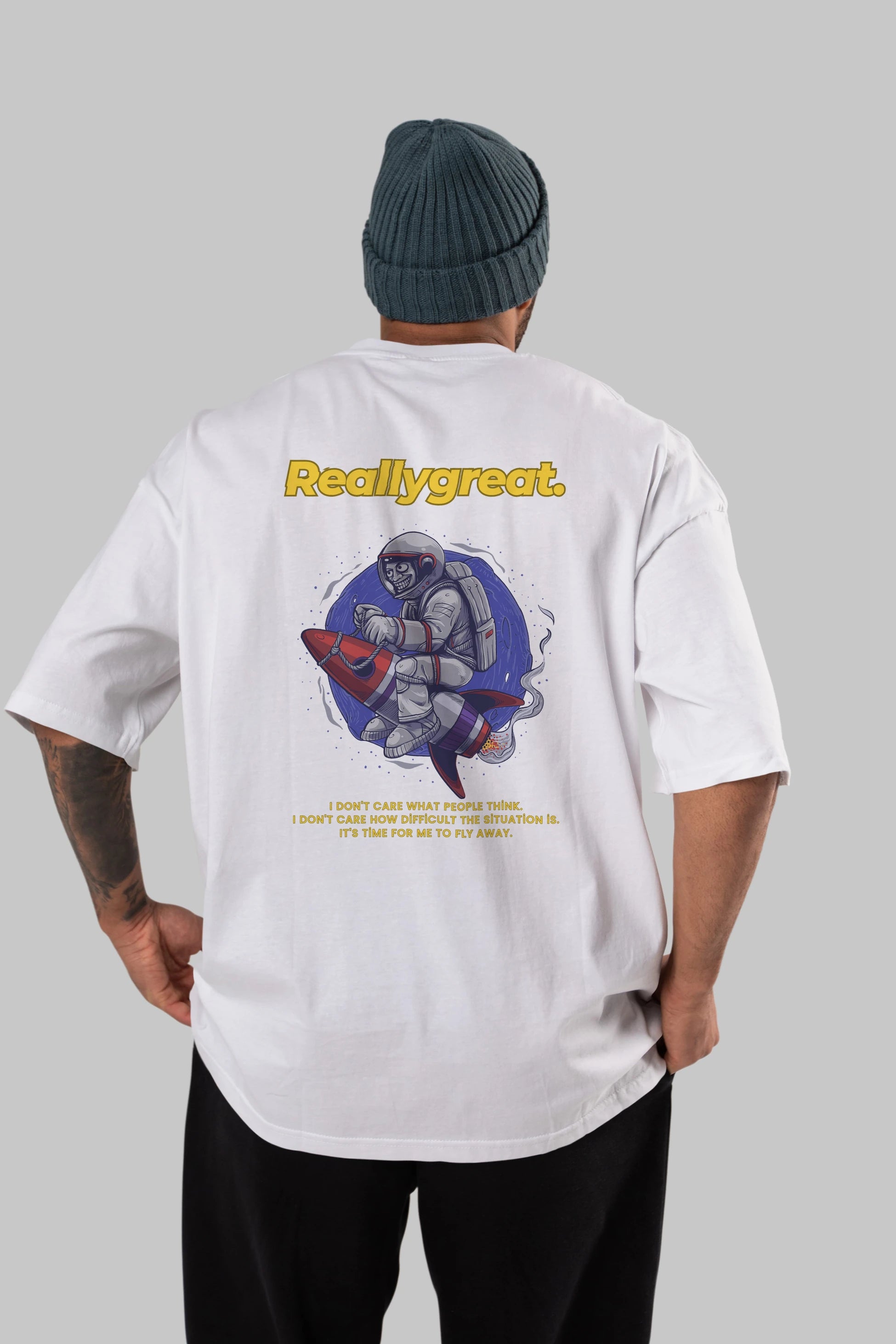 Reallygreat Astronaut Arka Baskılı Oversize t-shirt Erkek Kadın Unisex