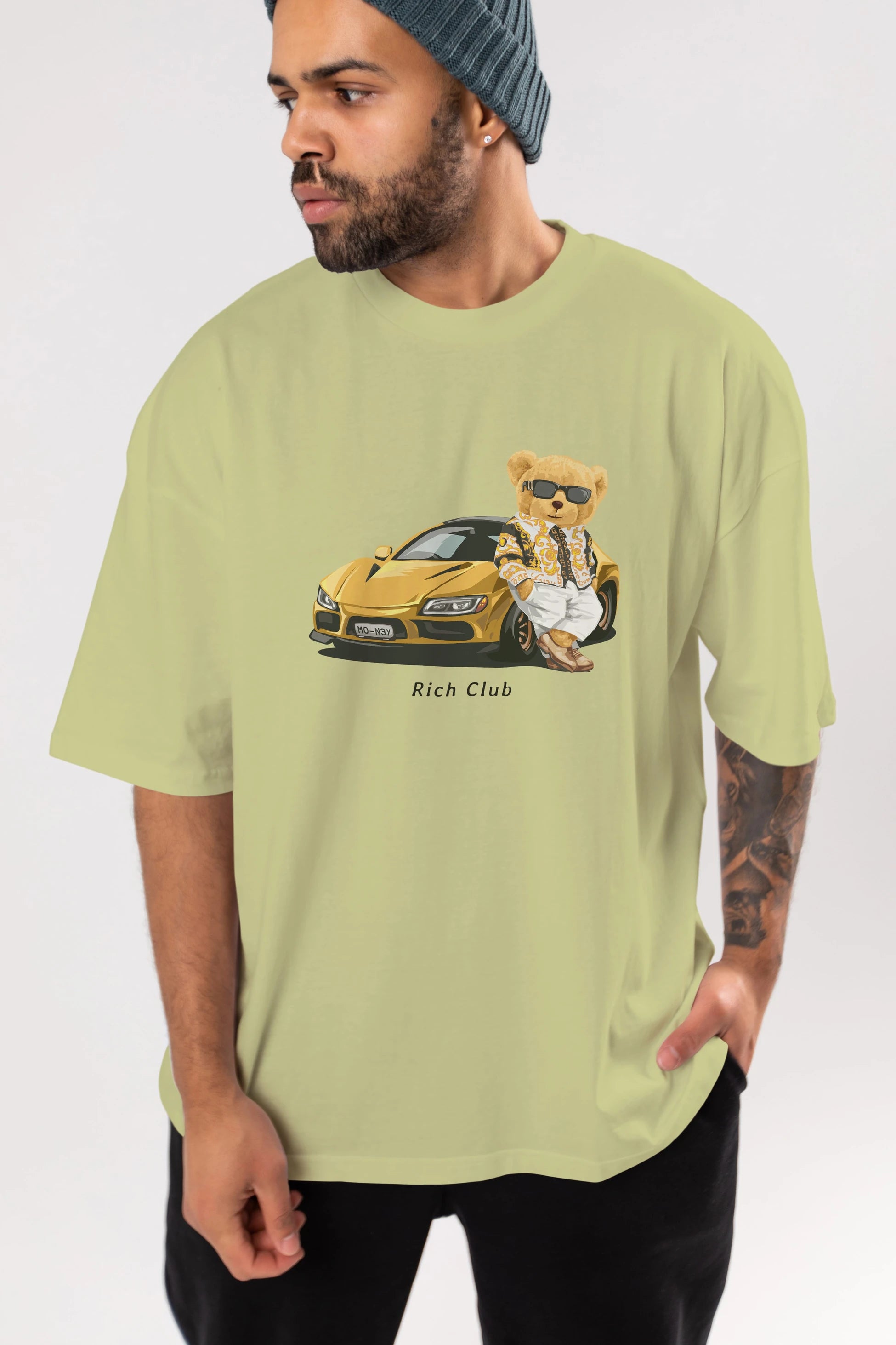 Teddy Bear Rich Club Ön Baskılı Oversize t-shirt Erkek Kadın Unisex %100 Pamuk