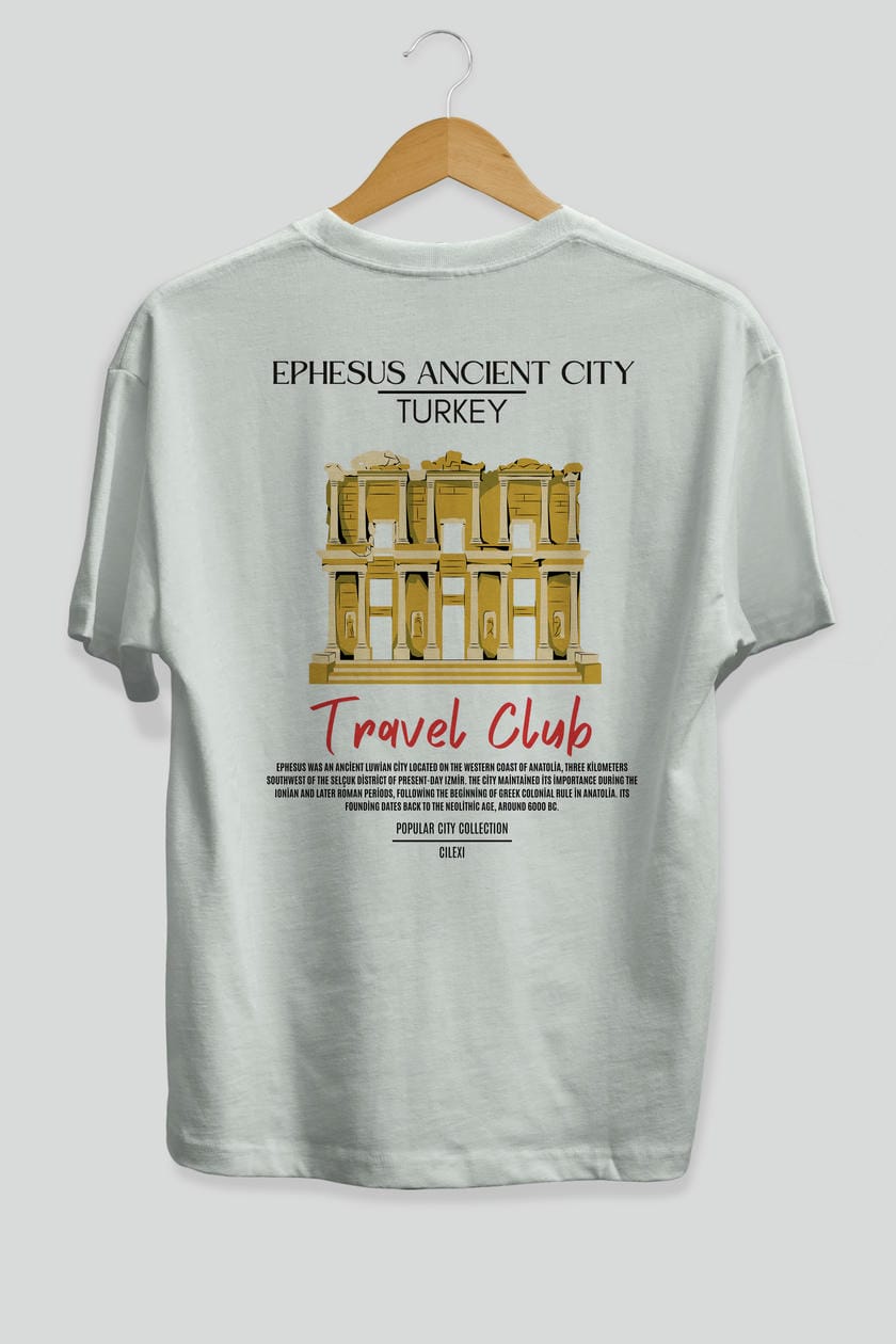 Ephesus Ancient City Turkey Arka Baskılı Oversize t-shirt Erkek Kadın Pamuk Bisiklet Yaka tişort