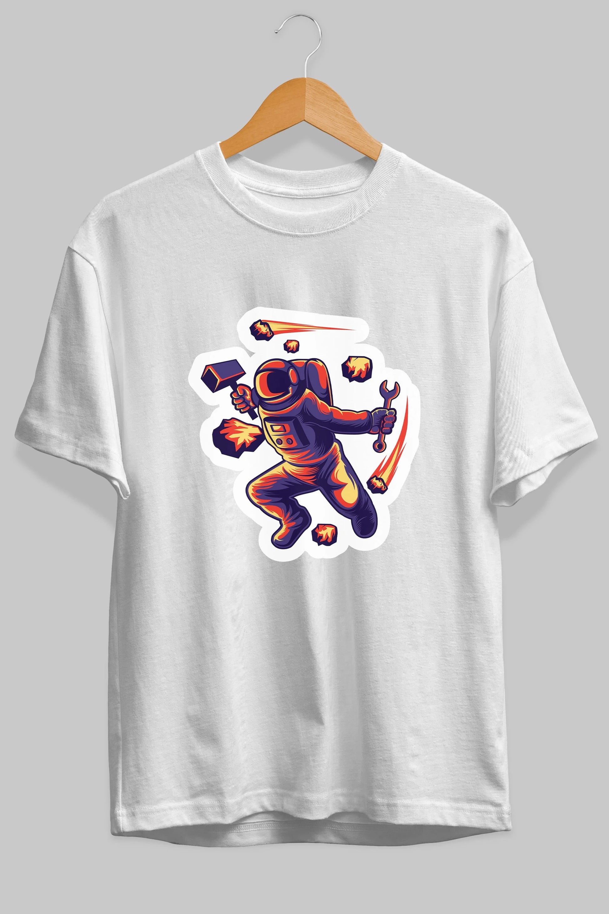 Astronaut Block Meteor Sticker Ön Baskılı Oversize t-shirt Erkek Kadın Unisex