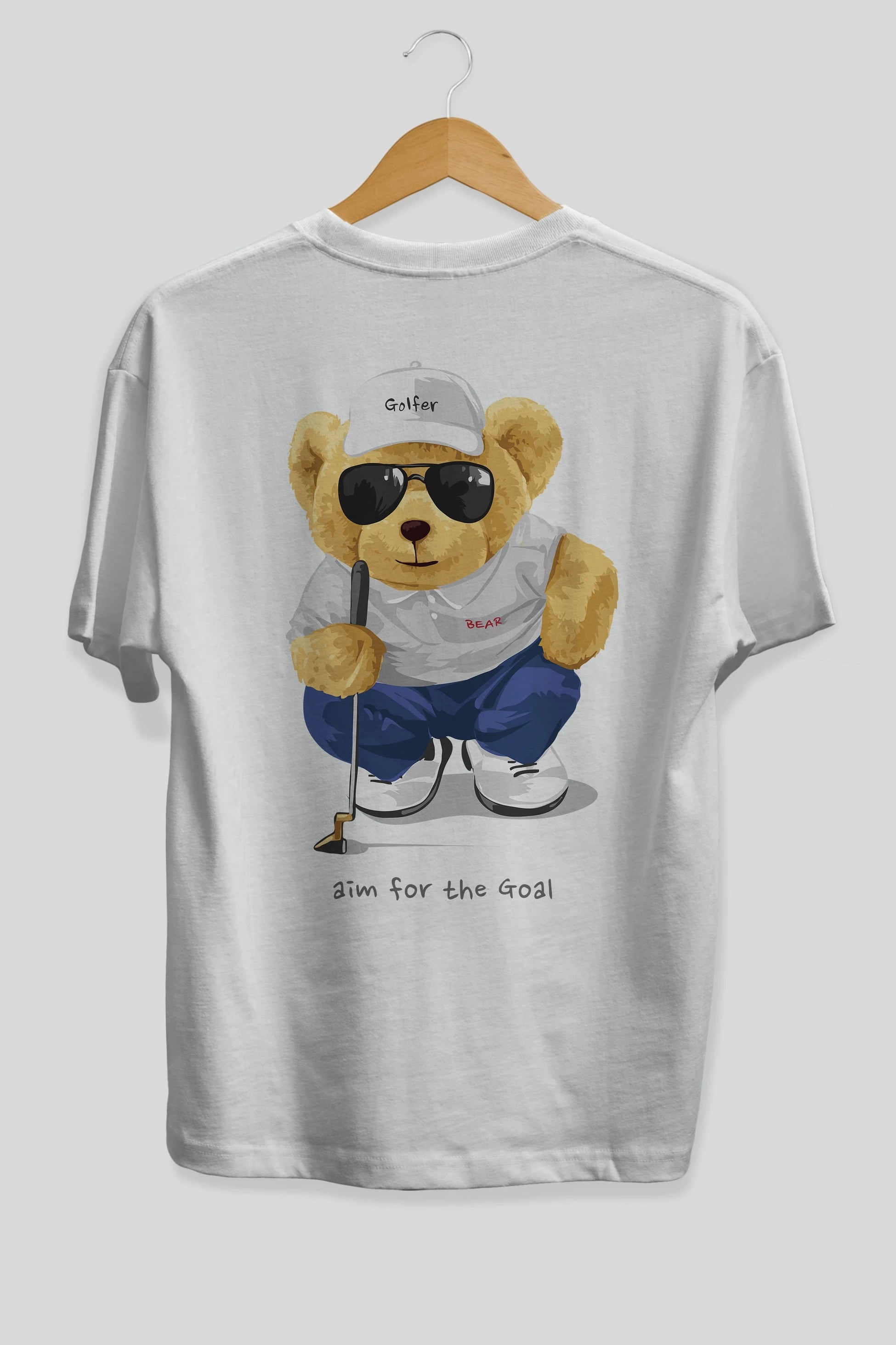 Teddy Bear Golfer Arka Baskılı Oversize t-shirt Erkek Kadın Unisex %100 Pamuk