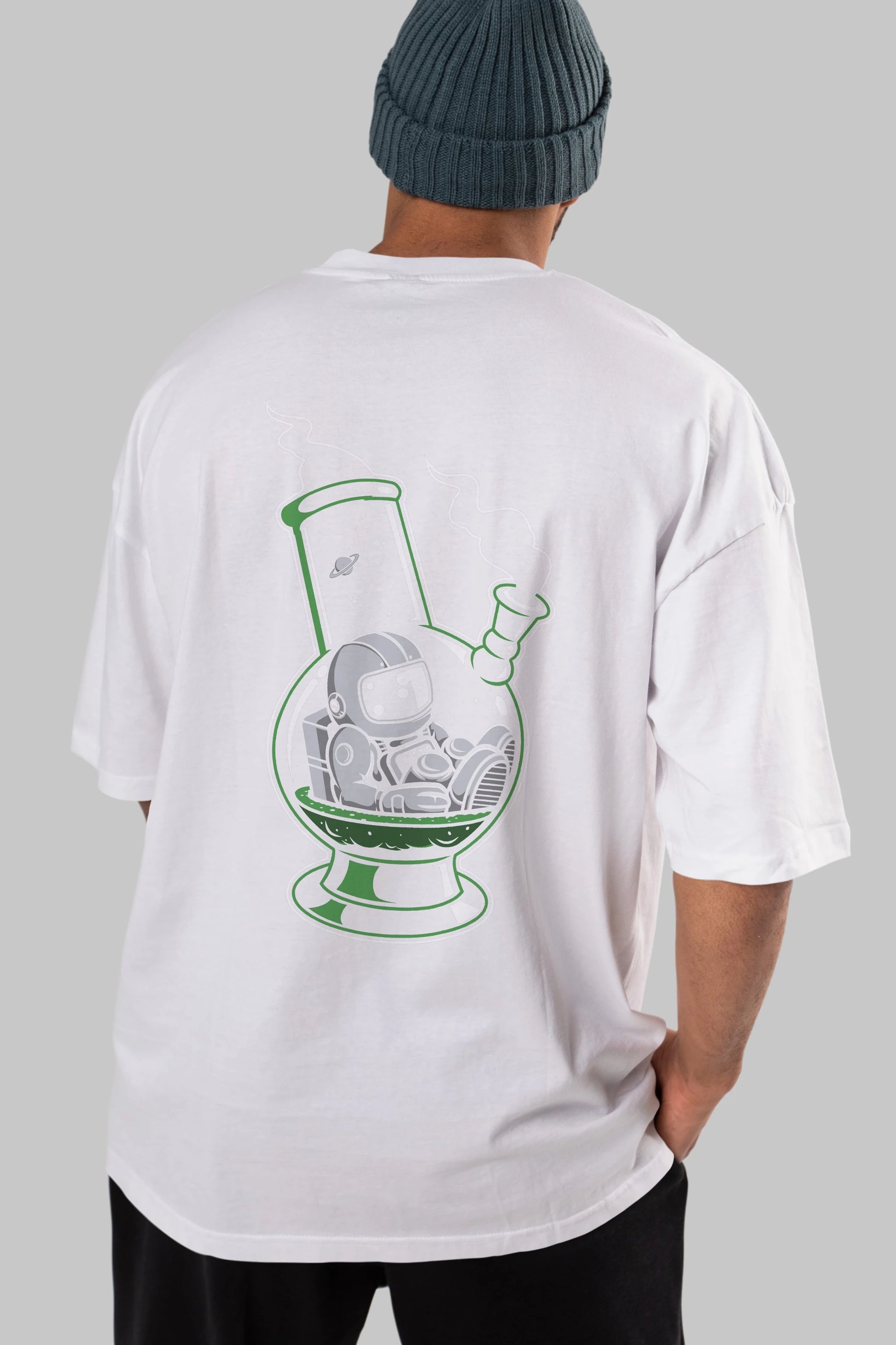 Astronaut Bong Arka Baskılı Oversize t-shirt Erkek Kadın Unisex