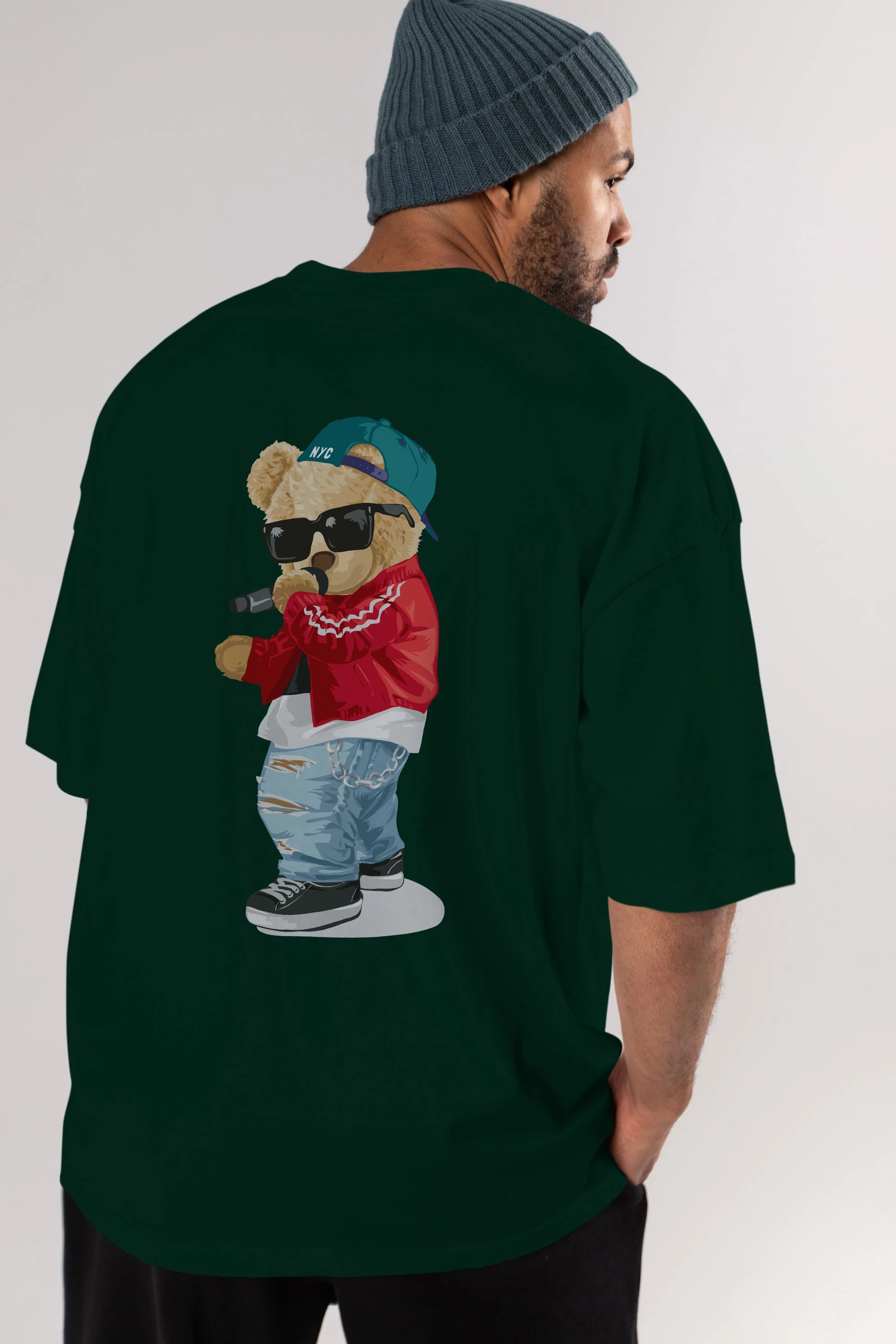 Teddy Bear Şarkıcı Arka Baskılı Oversize t-shirt Erkek Kadın Unisex %100 Pamuk