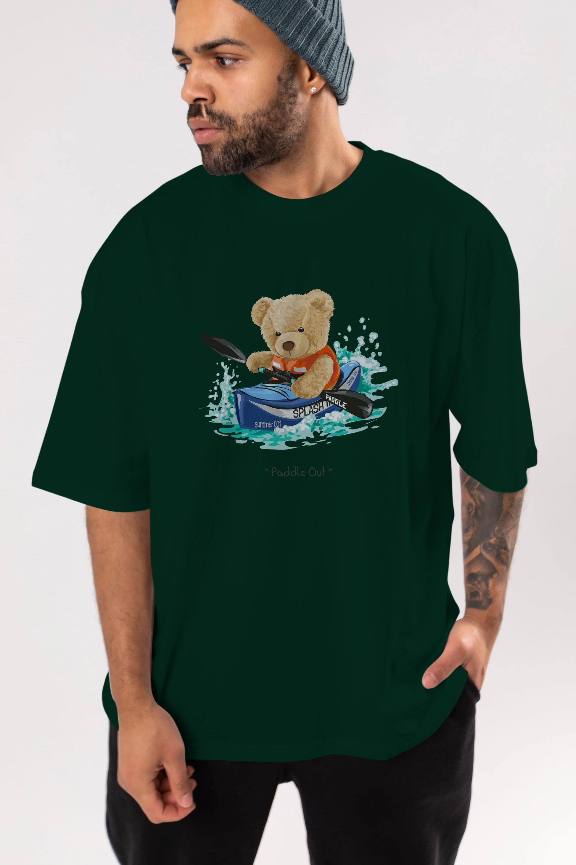 Teddy Bear Paddle Out Ön Baskılı Oversize t-shirt Erkek Kadın Unisex %100 Pamuk
