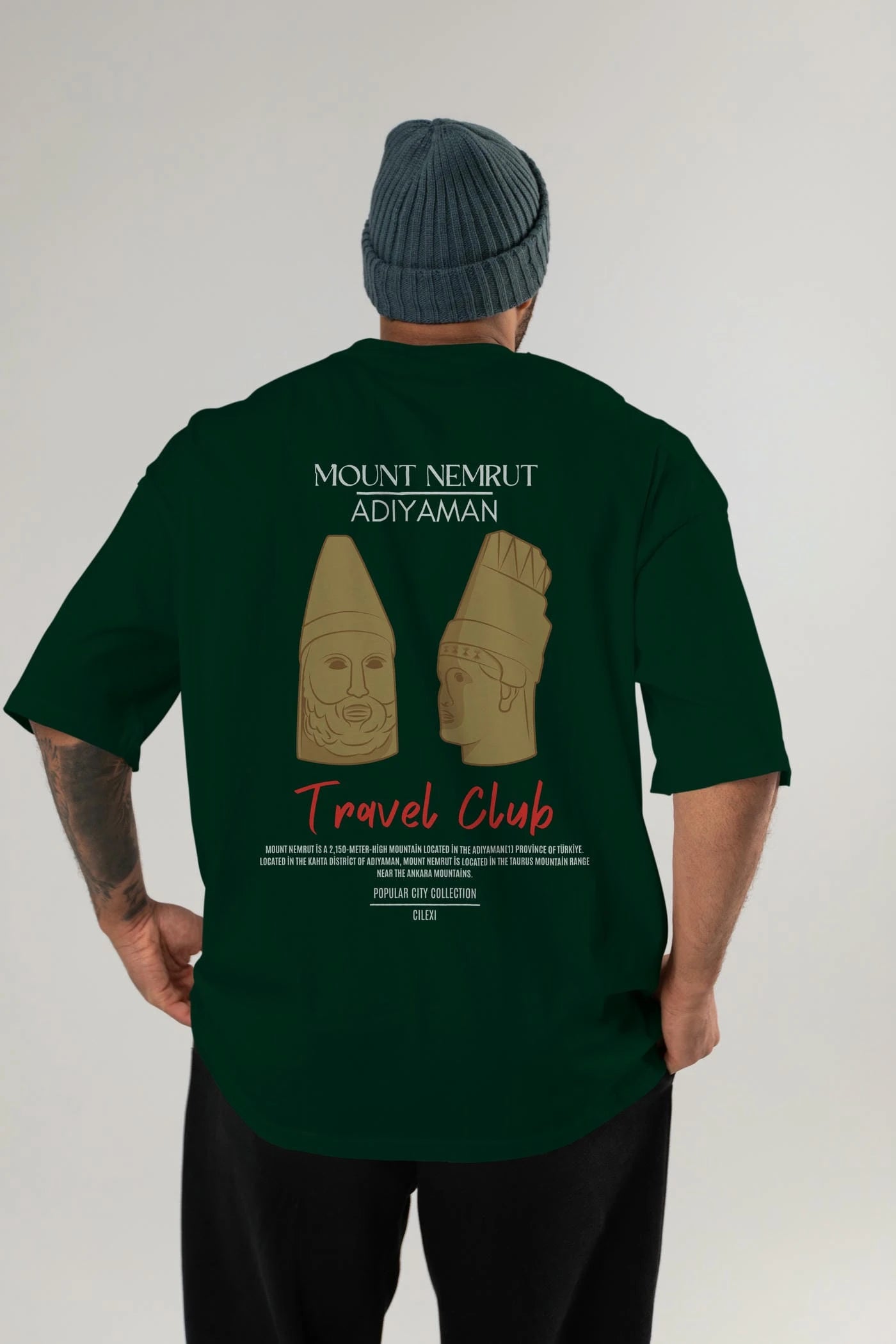 Mount Nemrut Adiyaman Arka Baskılı Oversize t-shirt Erkek Kadın Pamuk Bisiklet Yaka tişort