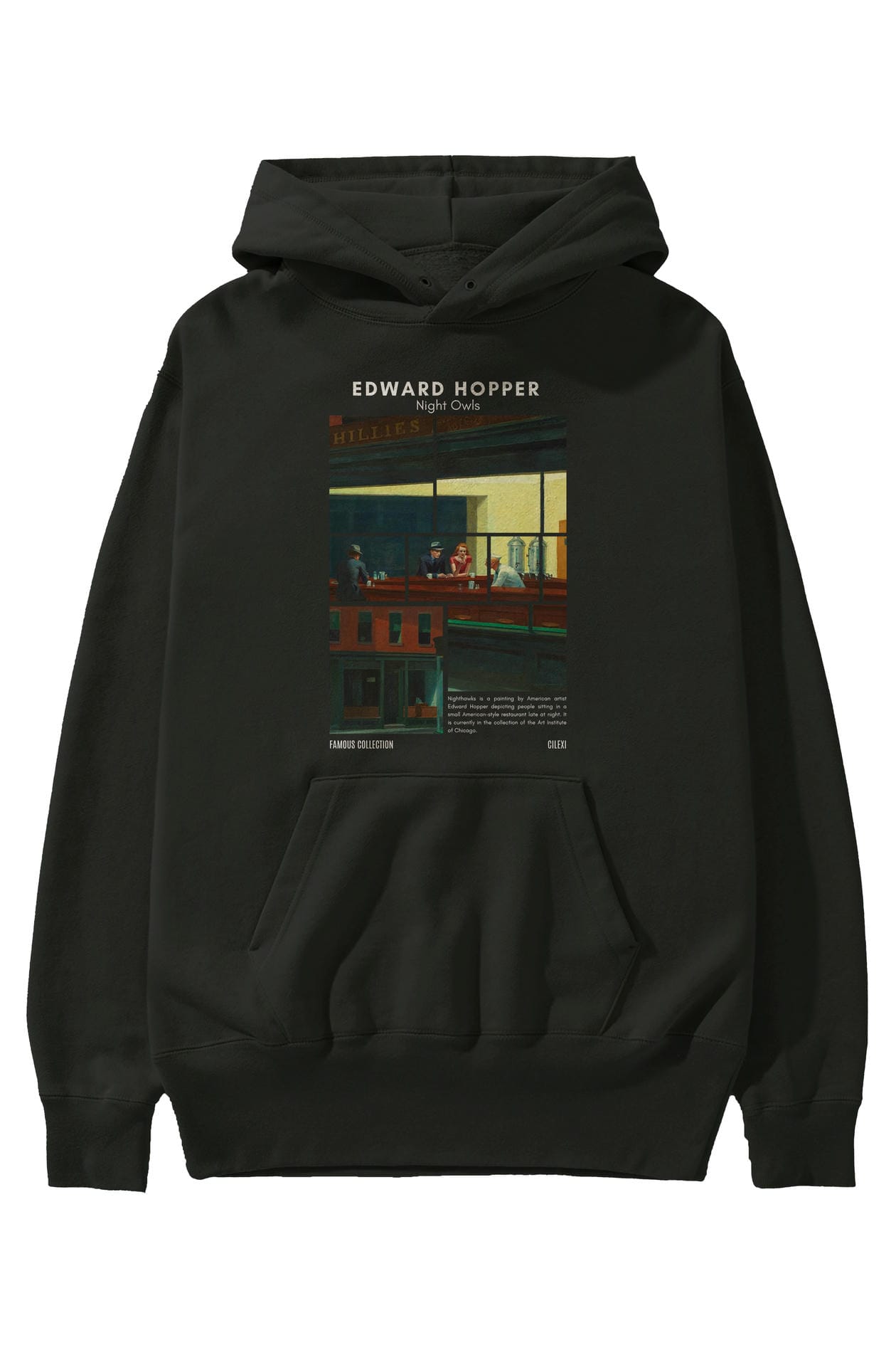 Edward Hopper Night Owls ön Baskılı Hoodie Oversize Kapüşonlu Sweatshirt Erkek Kadın