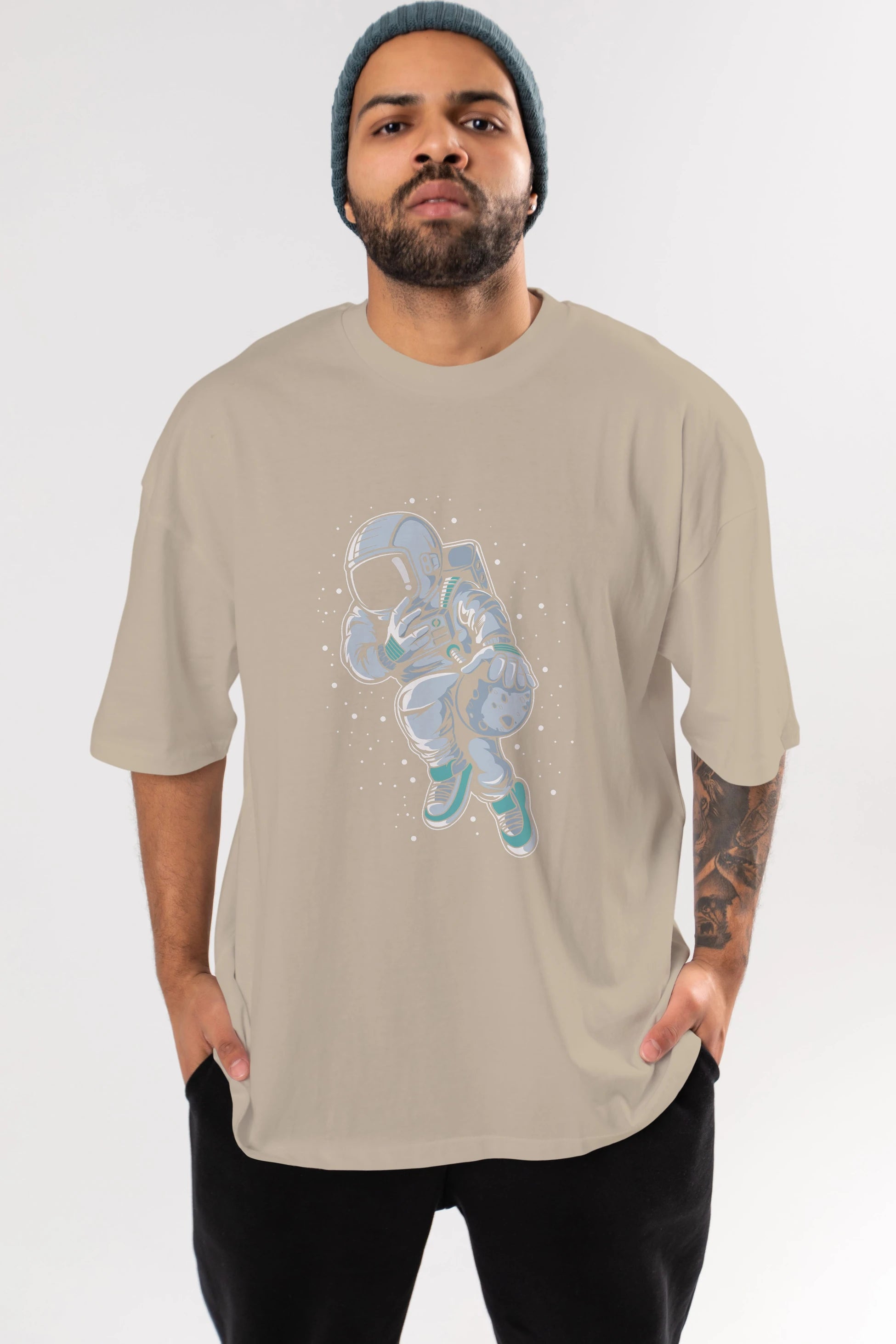 Astronaut Basketball (2) Ön Baskılı Oversize t-shirt Erkek Kadın Unisex