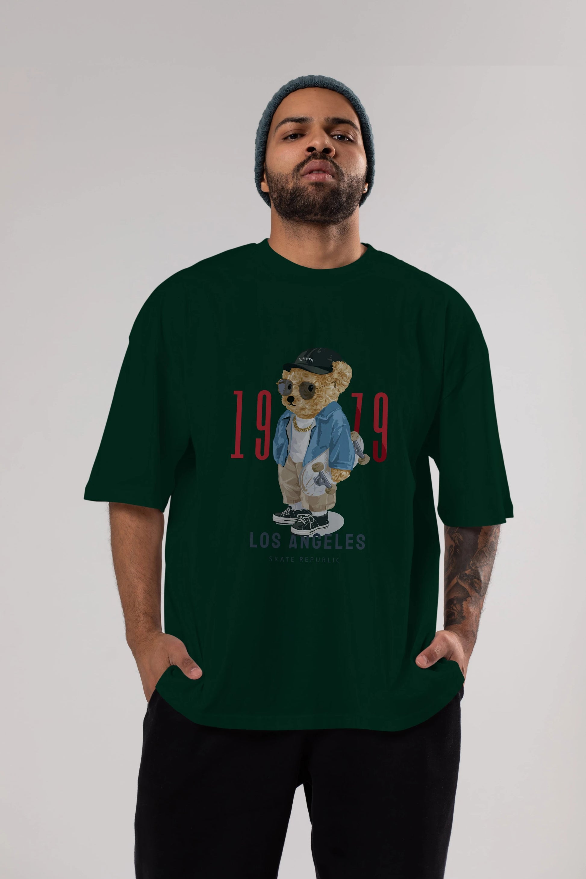 Teddy Bear Los Angeles Ön Baskılı Oversize t-shirt Erkek Kadın Unisex %100 Pamuk