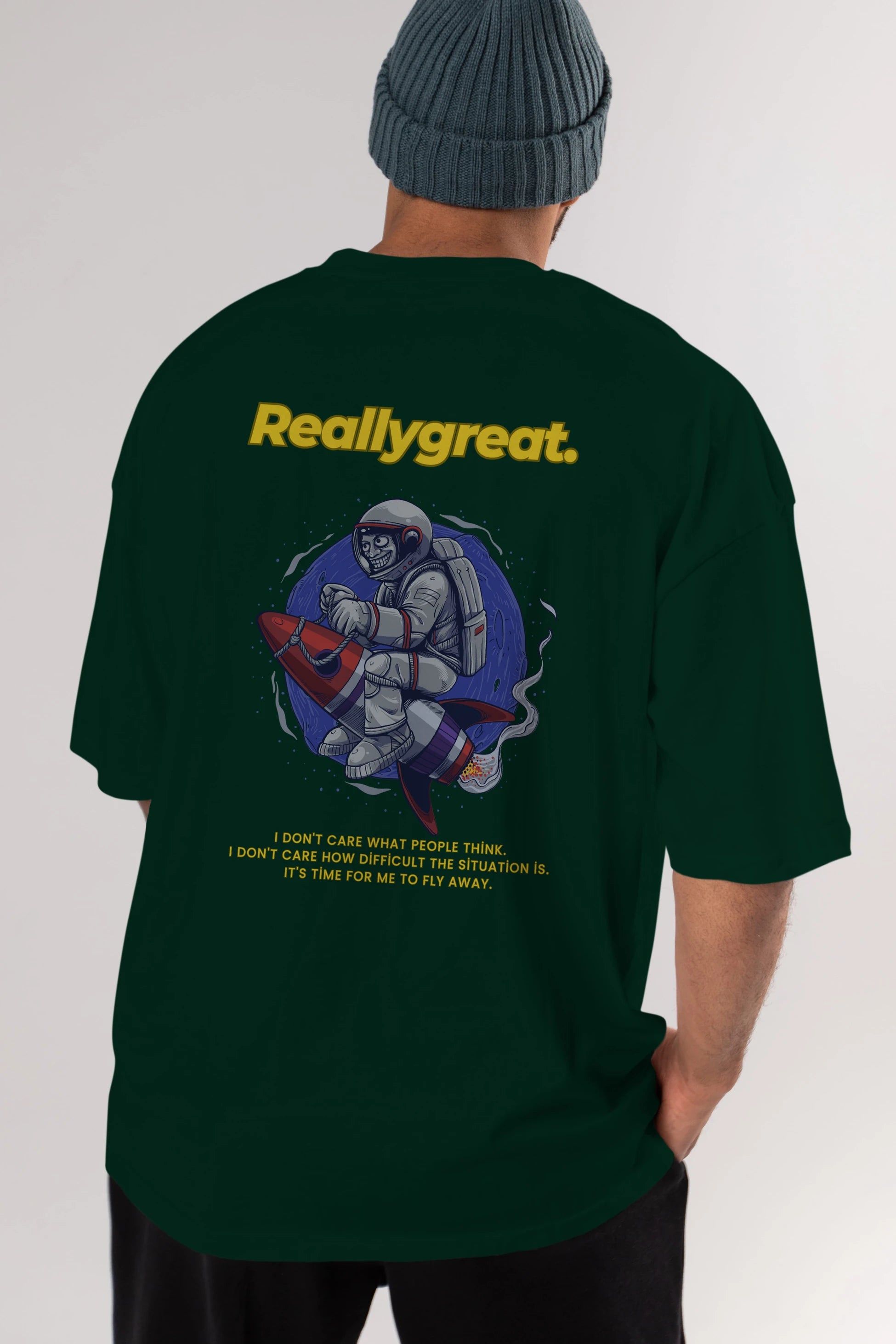 Reallygreat Astronaut Arka Baskılı Oversize t-shirt Erkek Kadın Unisex