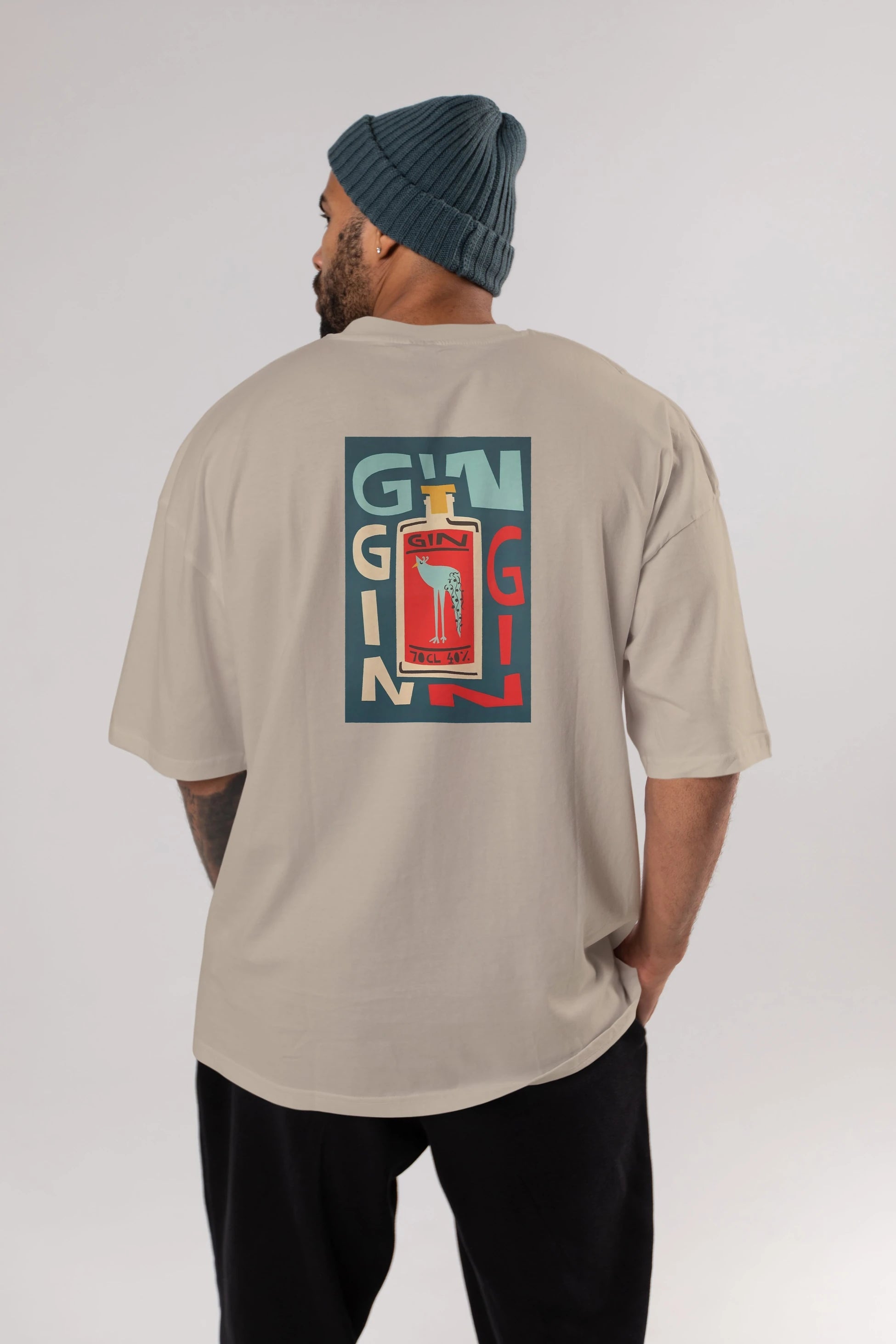 Gin 2 Arka Baskılı Oversize t-shirt Erkek Kadın Unisex %100 Pamuk Bisiklet Yaka tişort