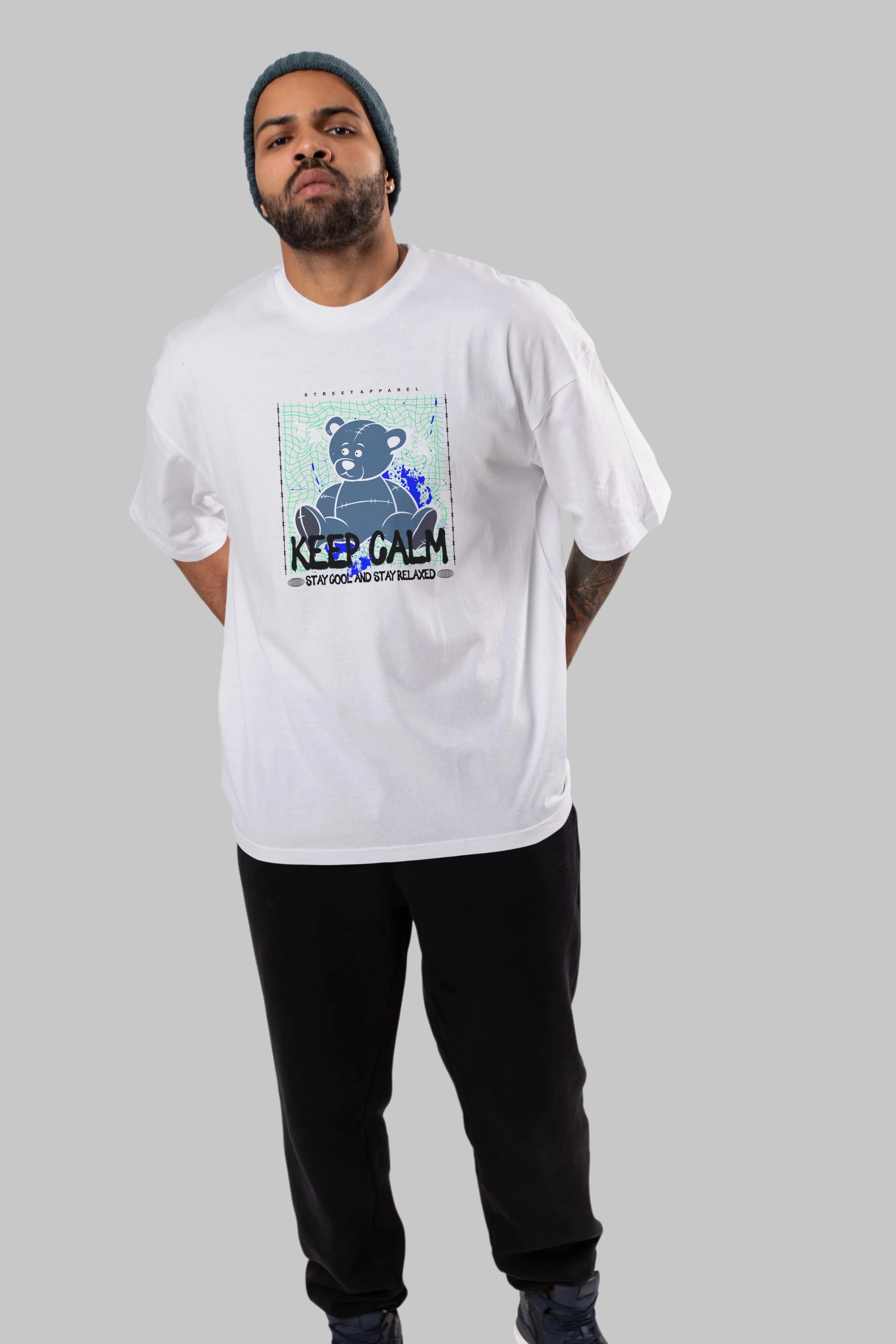 Keep Calm Bear Ön Baskılı Oversize t-shirt Erkek Kadın Unisex