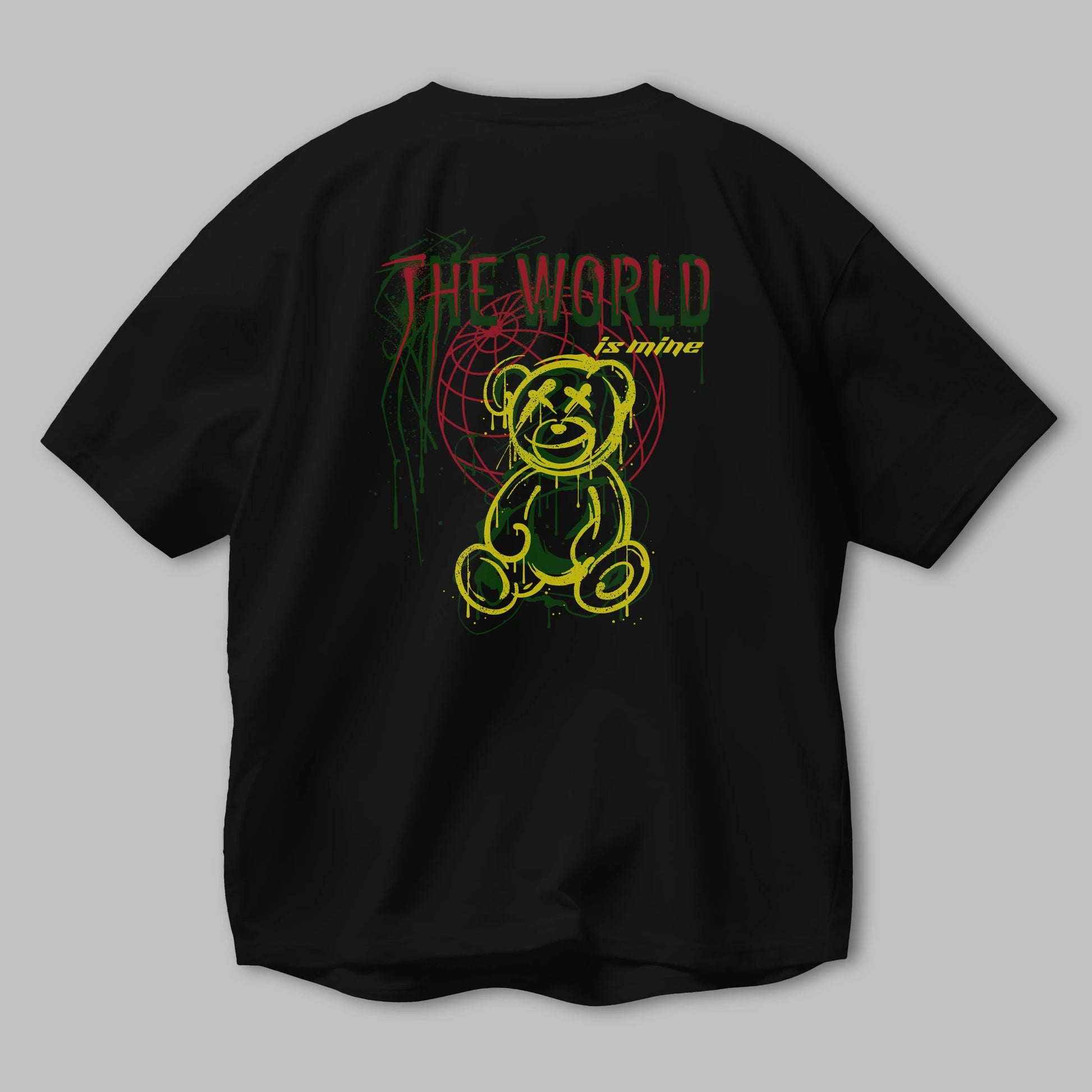 The World is Mine Bear Arka Baskılı Oversize t-shirt Erkek Kadın Unisex