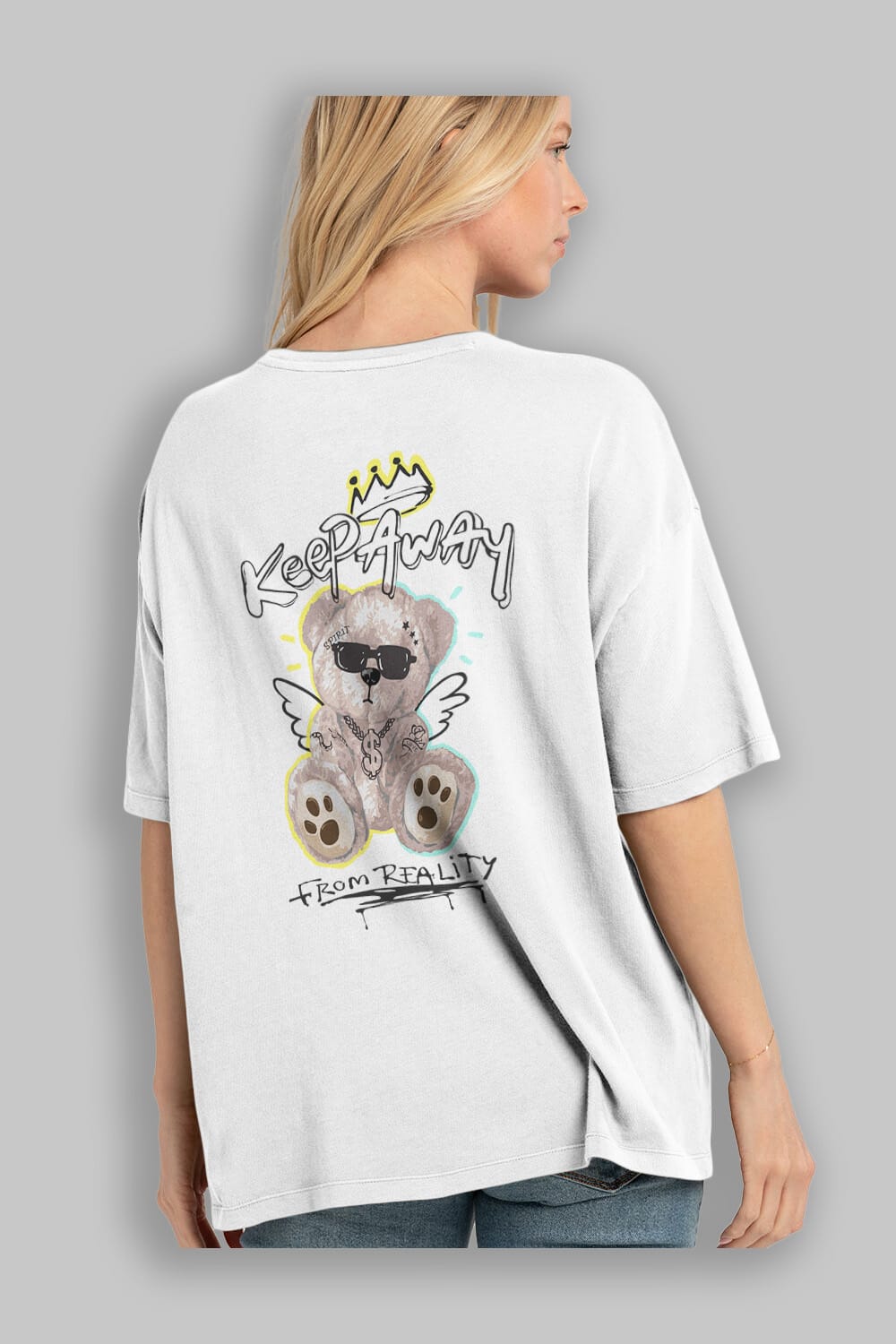 Keep Away Bear 2 Arka Baskılı Oversize t-shirt Erkek Kadın Unisex