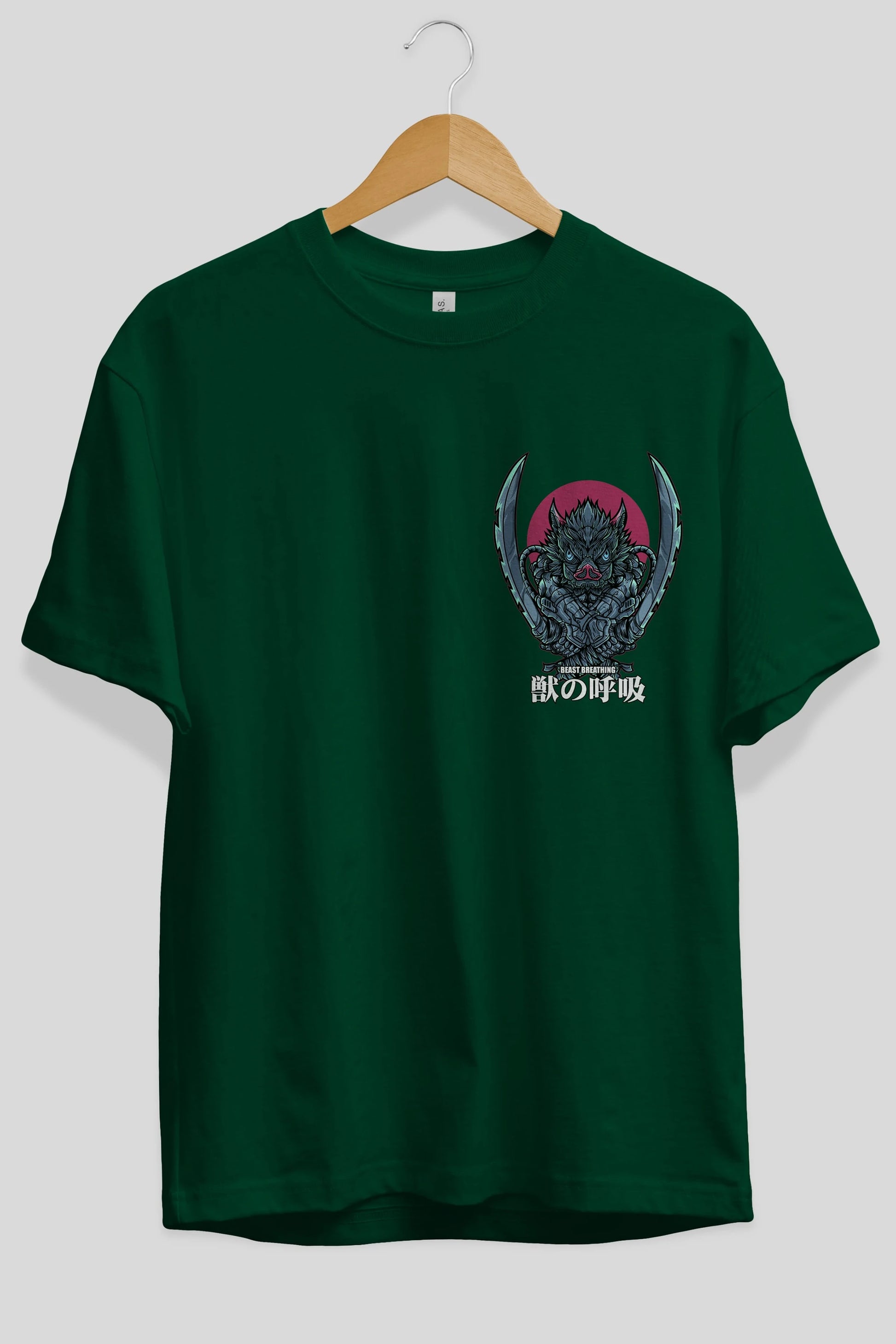 Inosuke DEMON SLAYER Ön Sol Baskılı Oversize t-shirt Erkek Kadın Unisex %100 Pamuk Bisiklet Yaka tişort