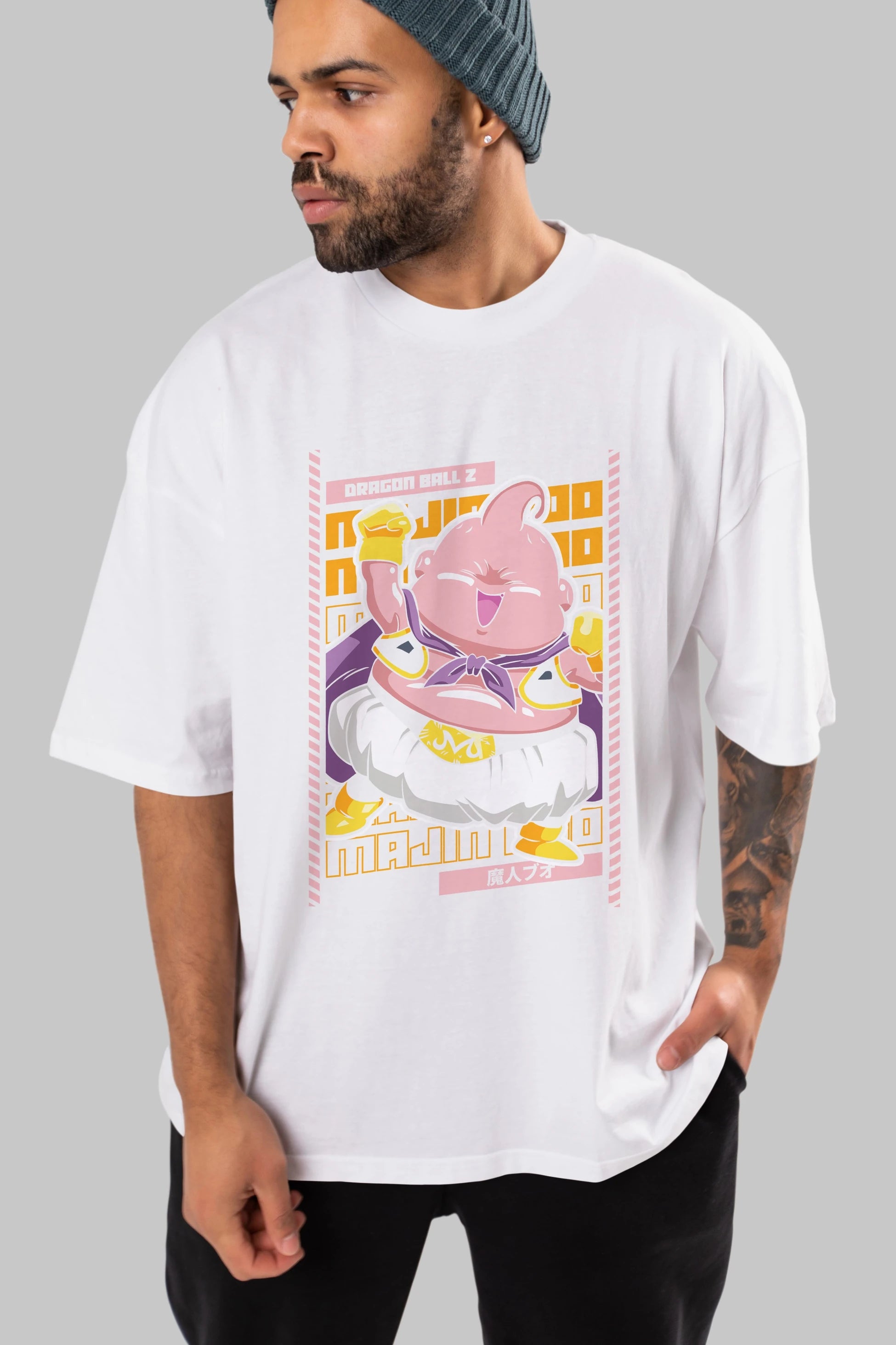 MAJIN BOO1 Anime Ön Baskılı Oversize t-shirt %100 pamuk Erkek Kadın Unisex
