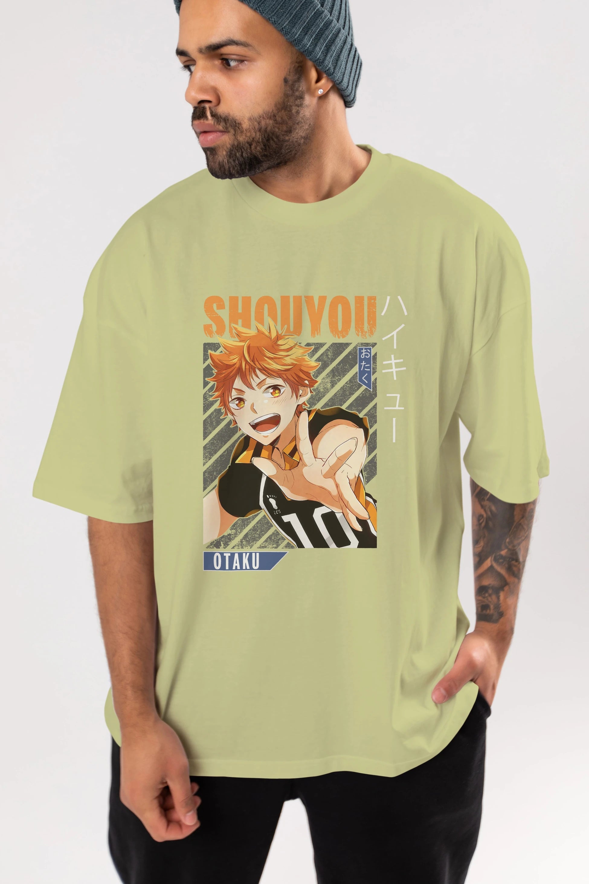 Shouyou Hinata 9 Anime Ön Baskılı Oversize t-shirt %100 pamuk Erkek Kadın Unisex