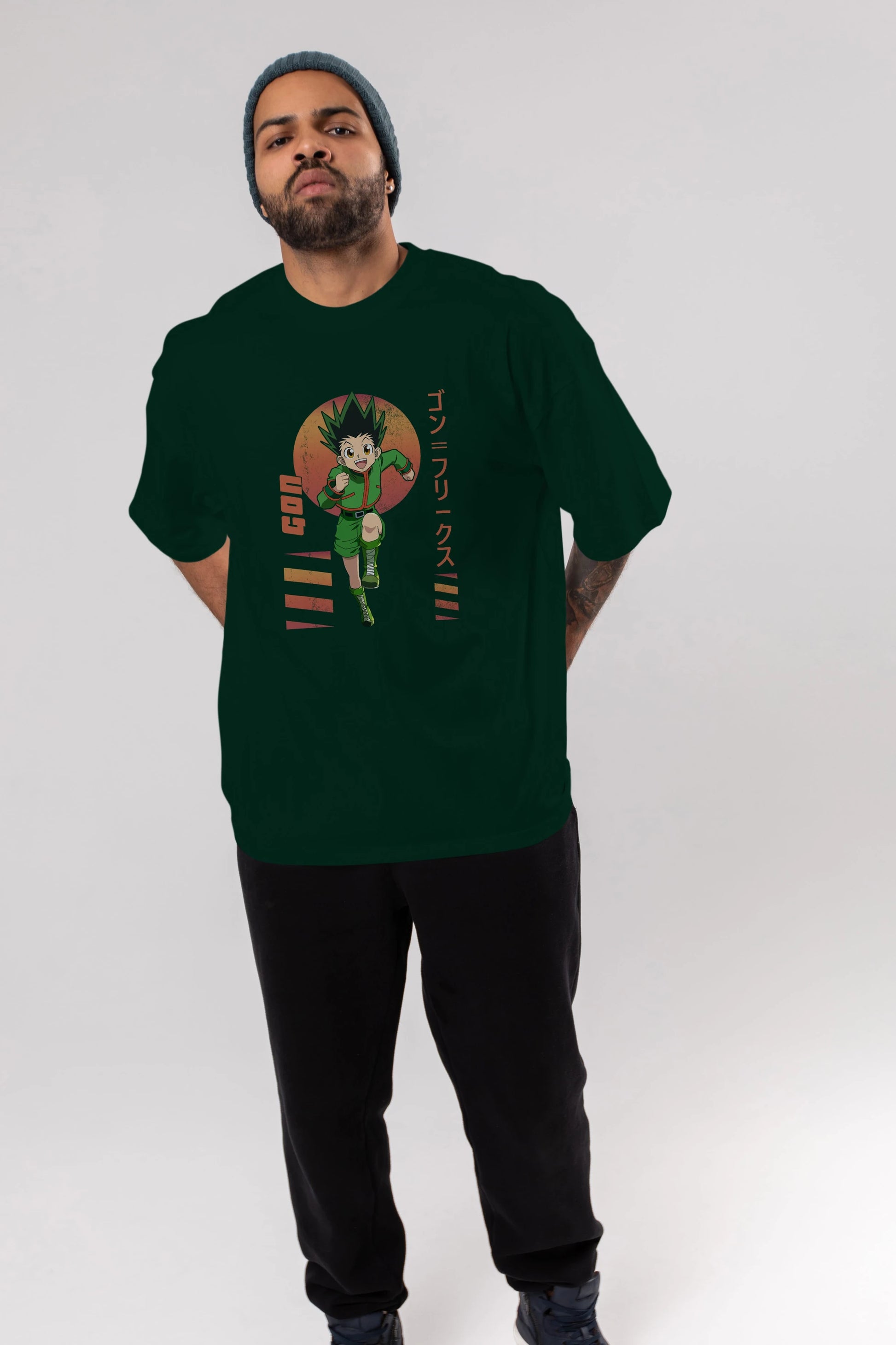 Gon Freecss HUNTER X HUNTER 2 Anime Ön Baskılı Oversize t-shirt %100 pamuk Erkek Kadın Unisex