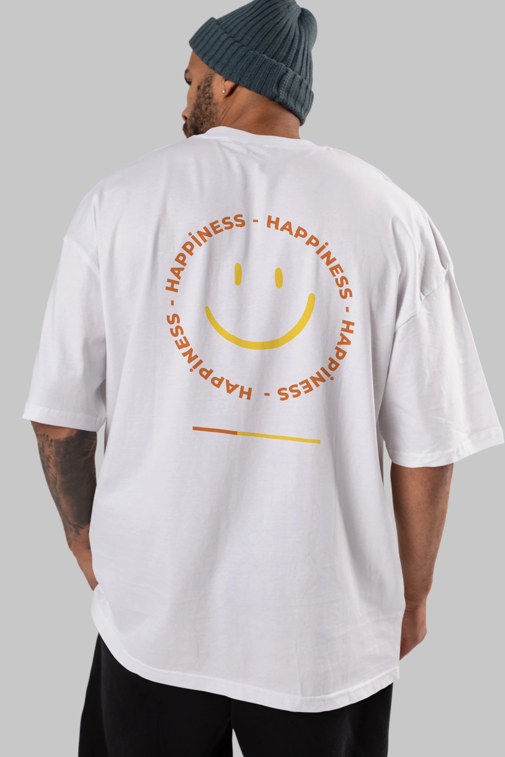 Happiness Smile Yazılı Arka Baskılı Oversize t-shirt Erkek Kadın Unisex
