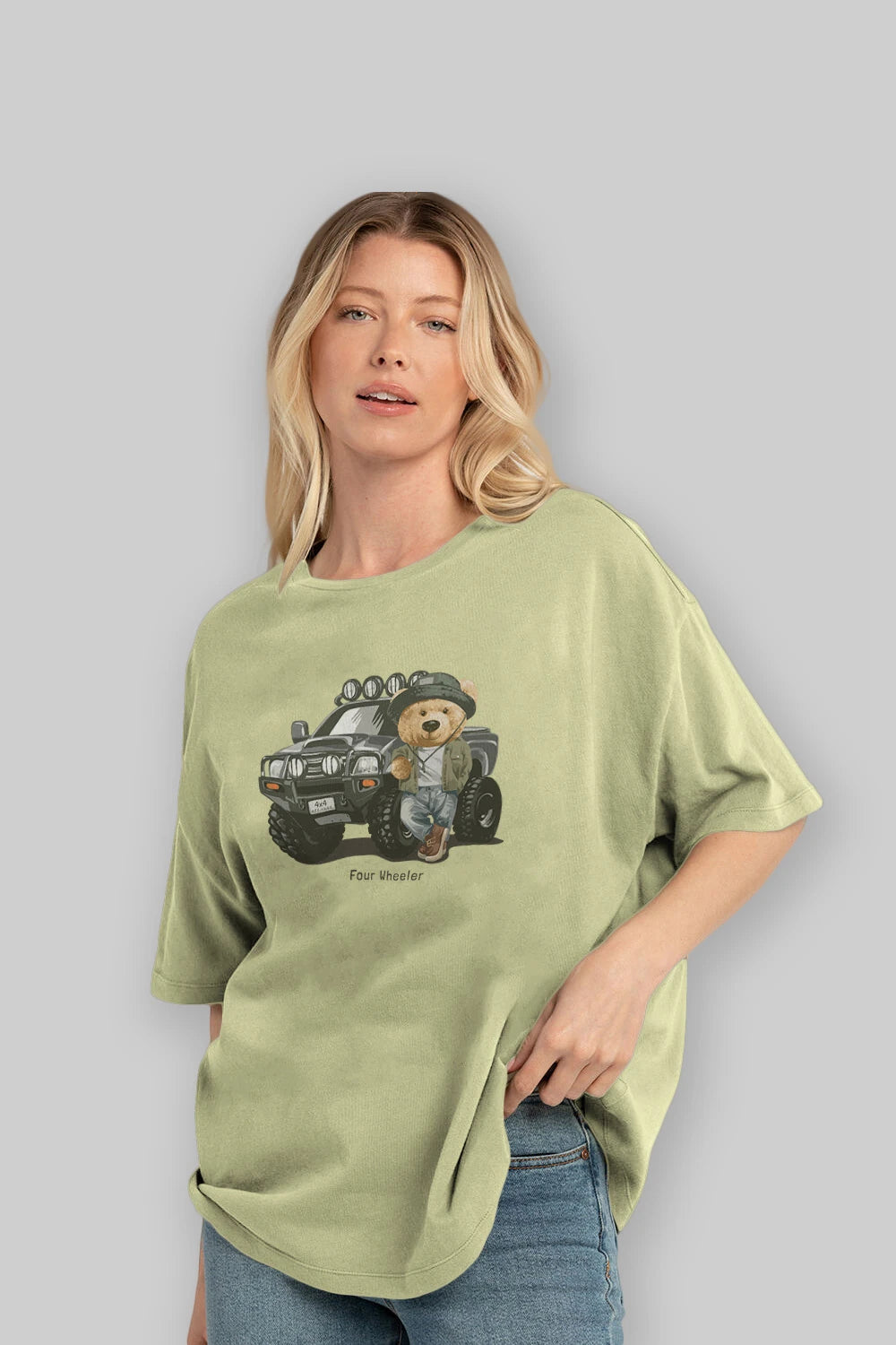 Teddy Bear Off Road Ön Baskılı Oversize t-shirt Erkek Kadın Unisex %100 Pamuk