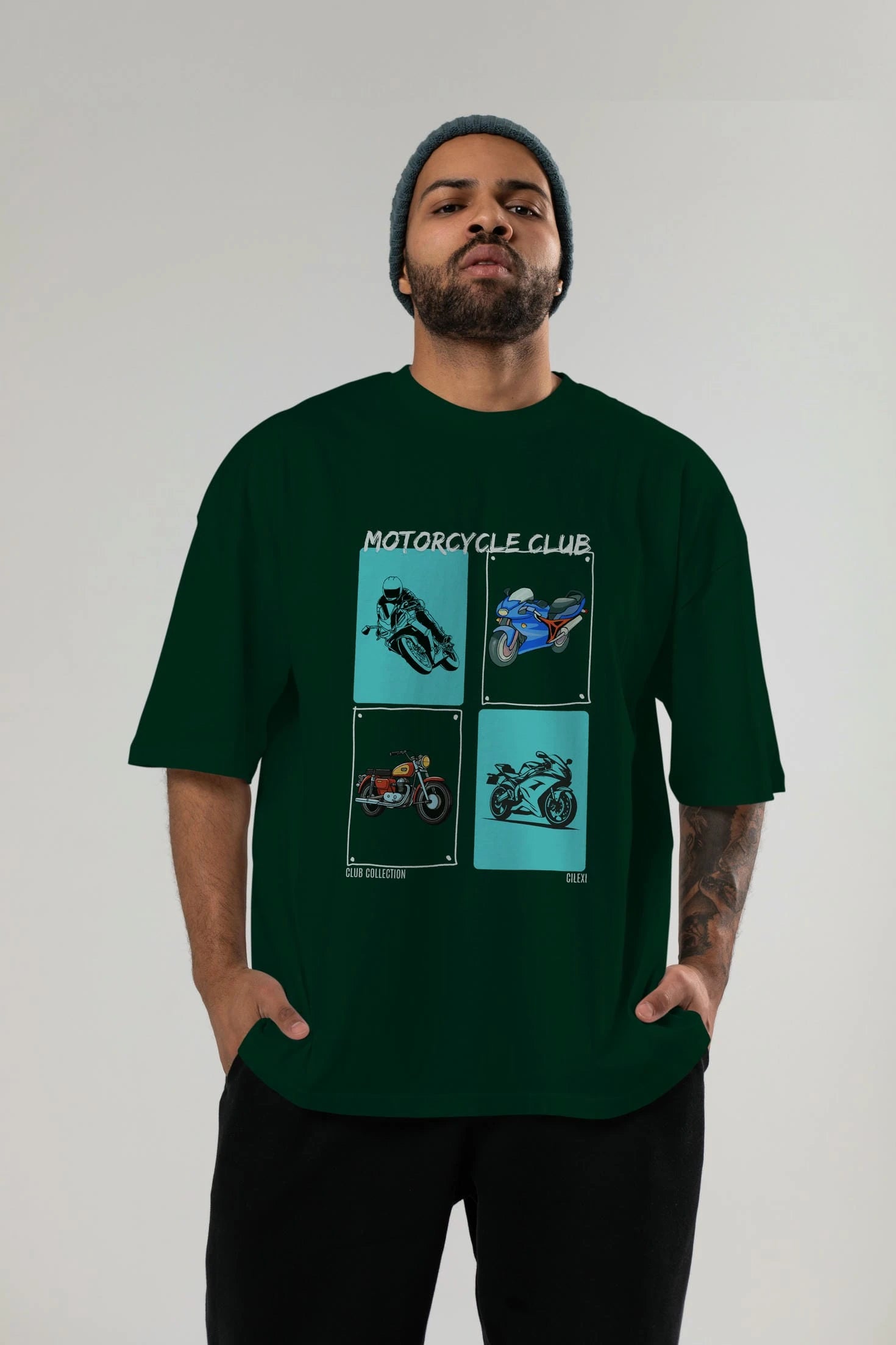Motorcycle Club ön Baskılı Oversize t-shirt Erkek Kadın %100 Pamuk Bisiklet Yaka tişort
