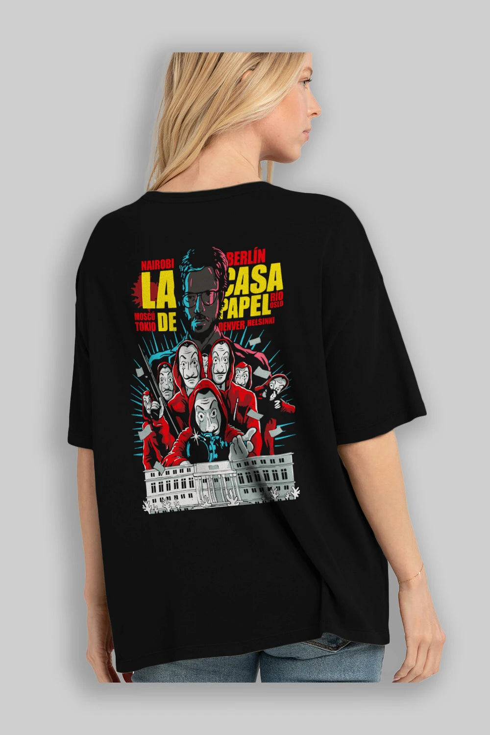 La Casa De Papel (6) Arka Baskılı Oversize t-shirt Erkek Kadın Unisex %100 Pamuk Bisiklet Yaka tişort