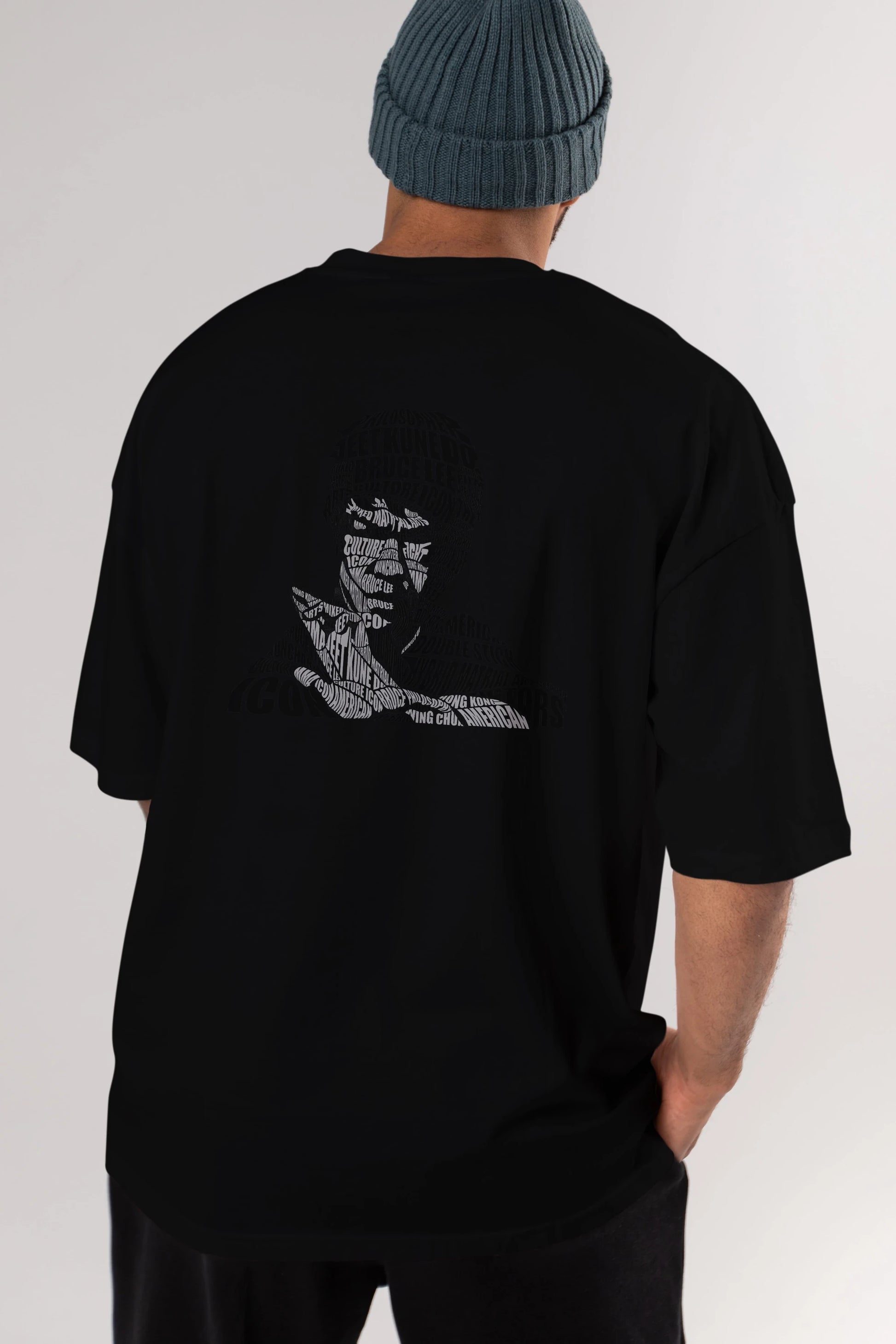 Bruce Lee Calligram Arka Baskılı Oversize t-shirt %100 pamuk Erkek Kadın Unisex