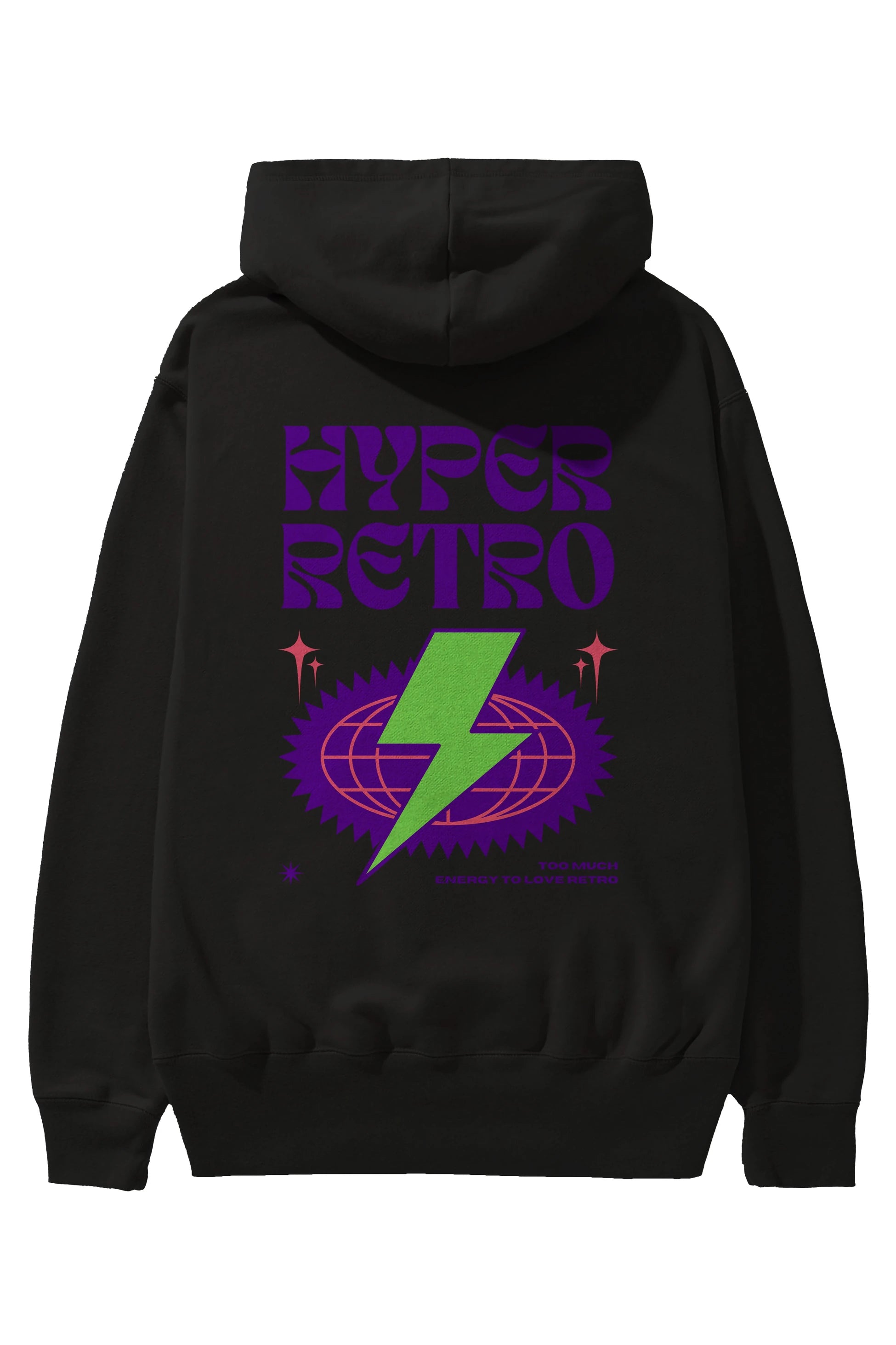 Hyper Retro Yazılı Arka Baskılı Oversize Hoodie Kapüşonlu Sweatshirt Erkek Kadın Unisex