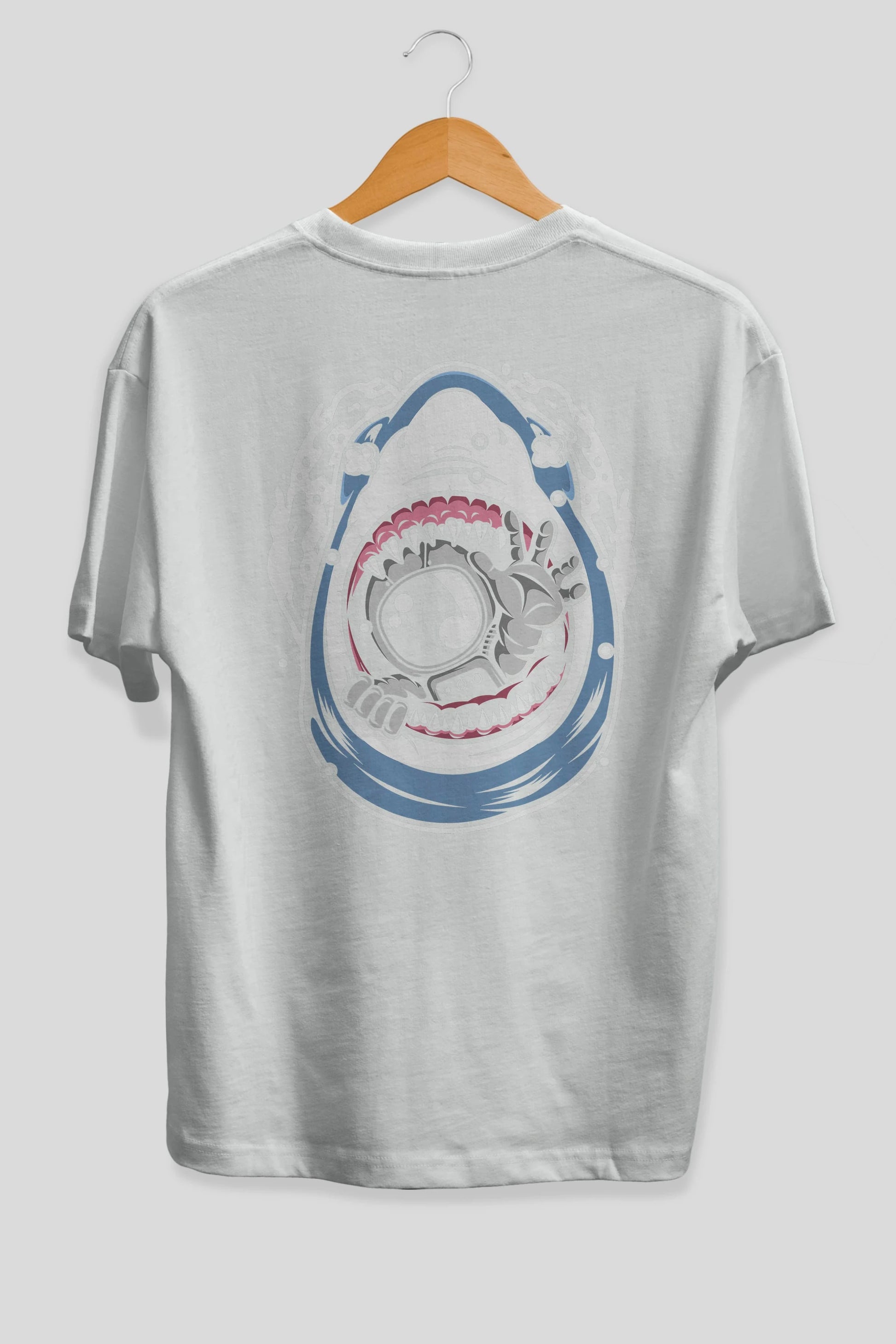 Astronaut Shark Arka Baskılı Oversize t-shirt Erkek Kadın Unisex